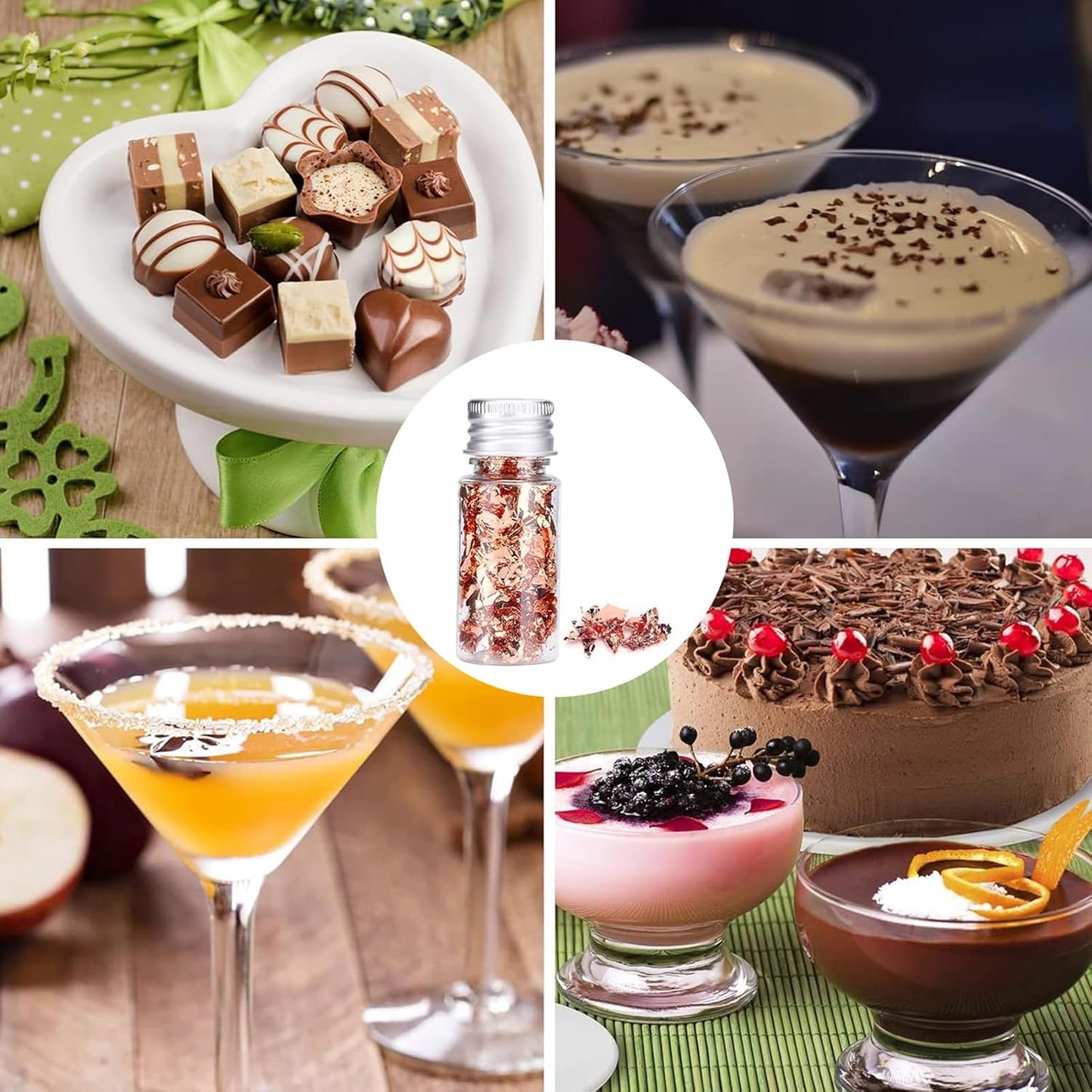 Edible Gold Leaf, Gold Leaf Cake Decoration Gold Flakes Food Gold Foil Decoration Baking Gold Foil Decor Chocolates Decor Gold Leaf Sheets for Cooking Dessert Decoration Crafts Makeup (Rose Gold)