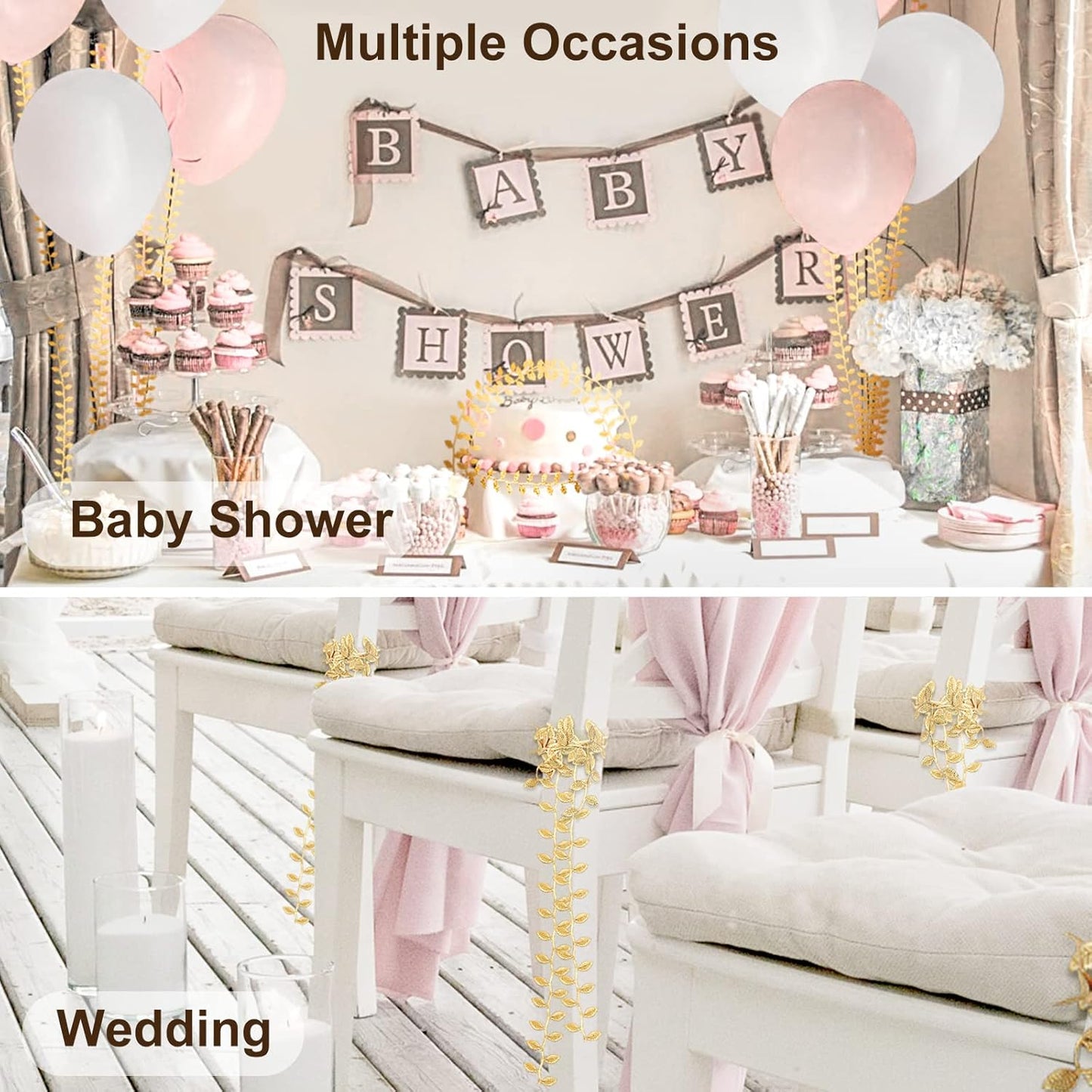 Naidiler Rose Gold Leaf Ribbon, Artificial Vines Leaves String Trim Ribbon Wild Jungle Botanical Greenery for Baby Shower Party Wedding Home Wreaths & DIY Craft (Rose Gold 120Ft)