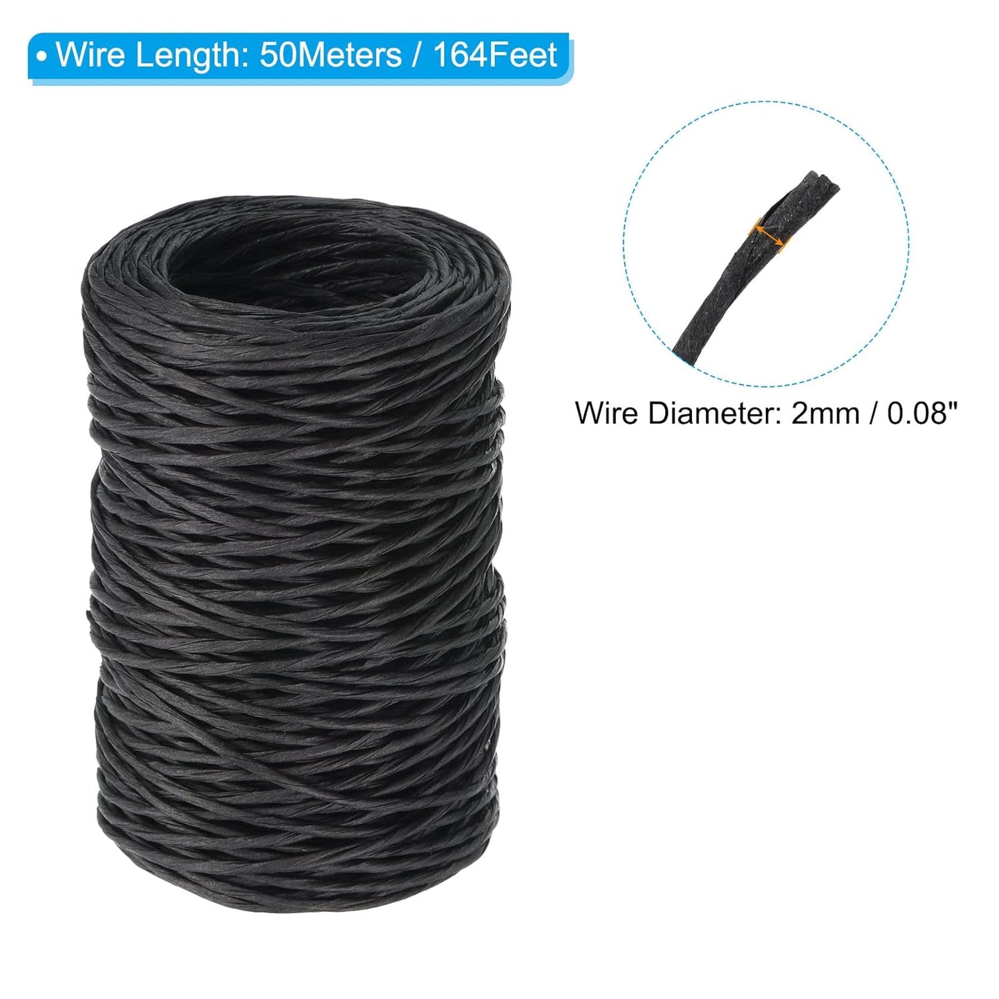 PATIKIL 164 Feet Floral Bind Wire Wrap Twine, 2mm Florist Wire Iron Wire Paper Covered Vine Wrapping Binding Wire for Flower Bouquets, Black