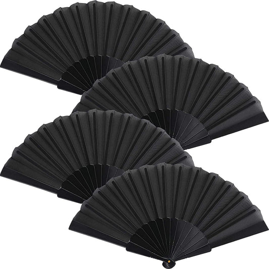 HUNANBANG 4 Pieces Folding Hand Fans Church Wedding Gift, Party Favors, DIY Decoration Gift Size9 Wholesale (Black 4pack)