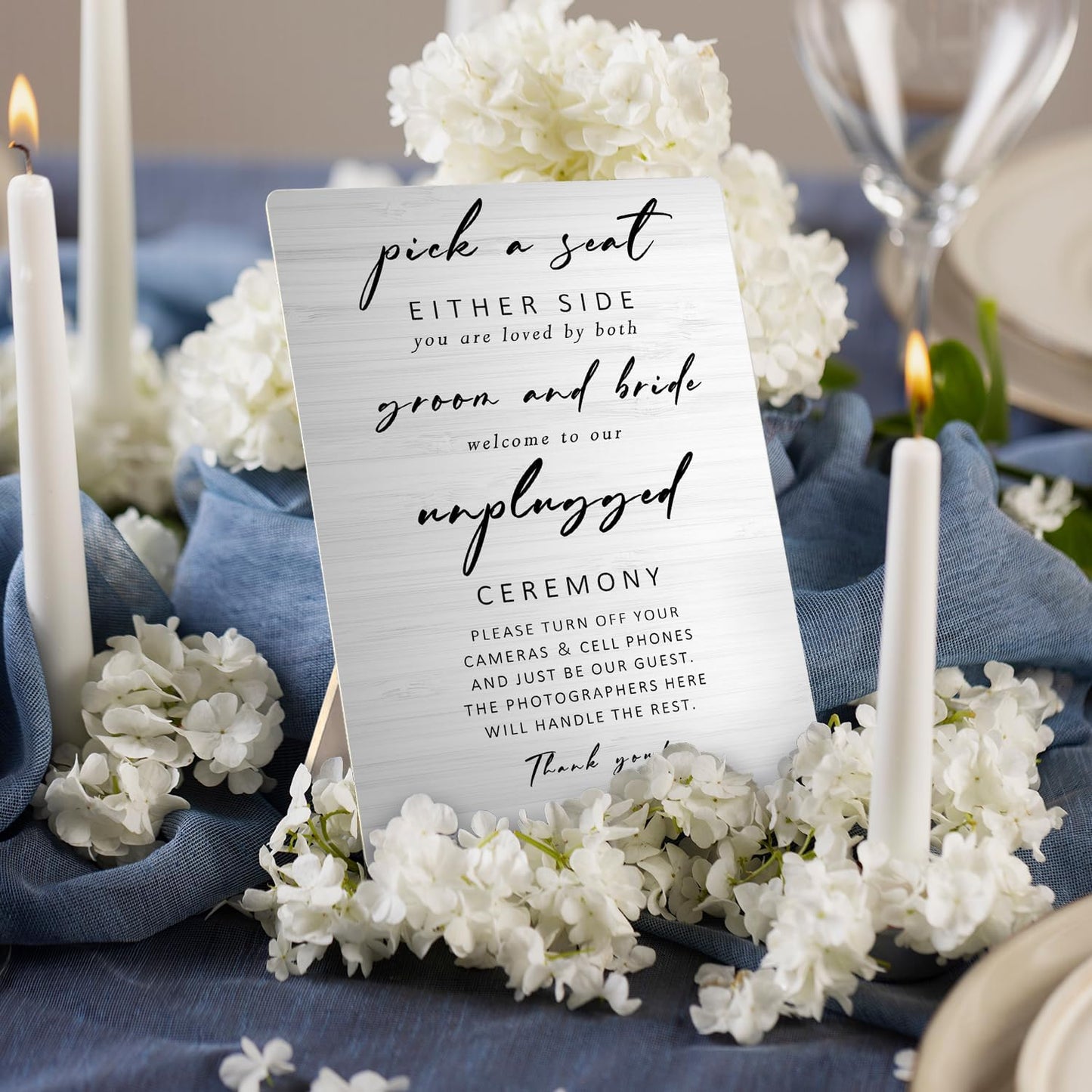 Unplugged Ceremony Sign for Wedding, Wooden Wedding Sign Stand 5x7inch, Wedding Signs for Ceremony and Reception, Wedding Table Decorations