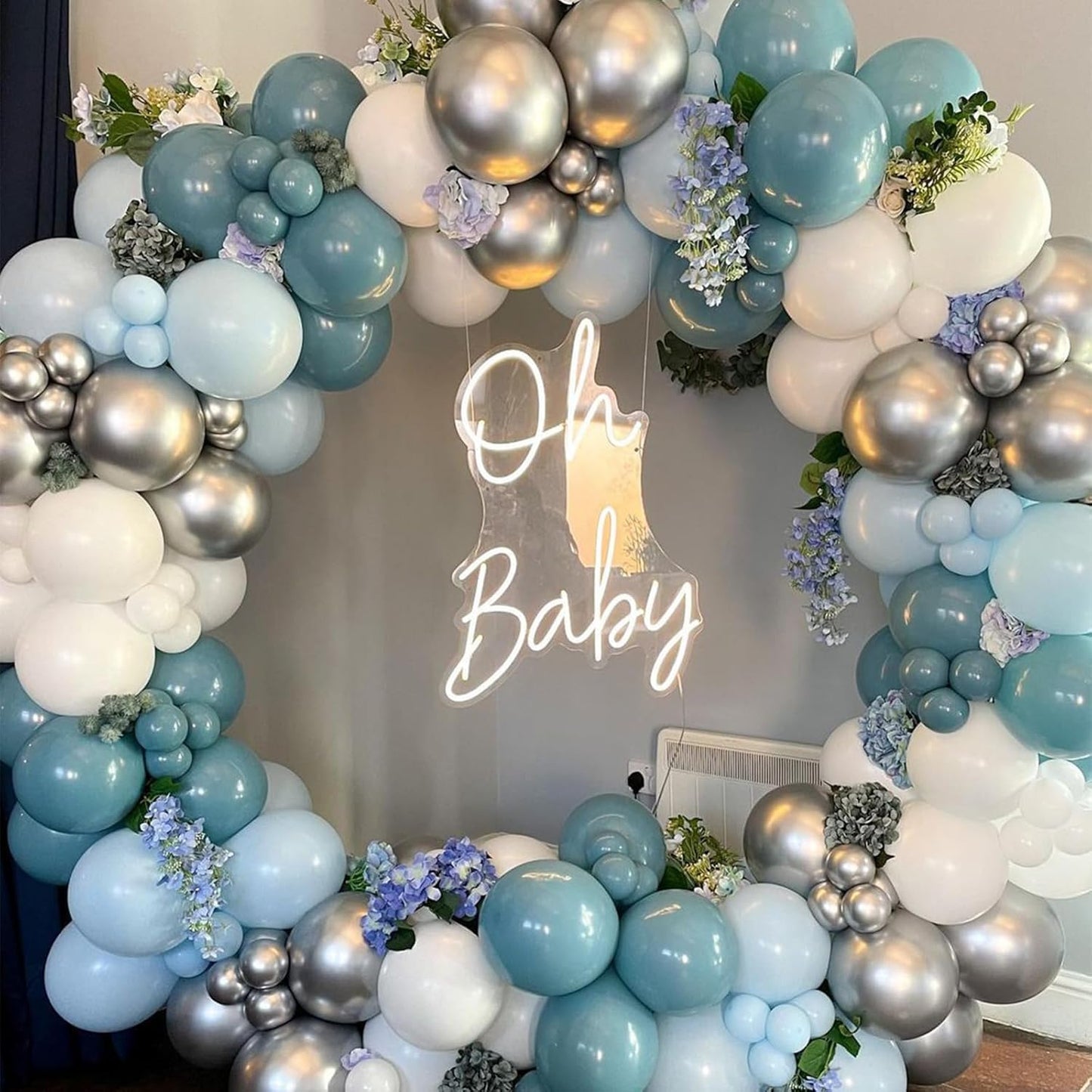 60 Pack Dusty Blue Gold Balloons, Slate Blue White Sand Teal Turquoise Crem Beige Latex Balloon Set Confetti Helium Balloon for Birthday Boho Baby Boy Shower Wedding Party Decorations