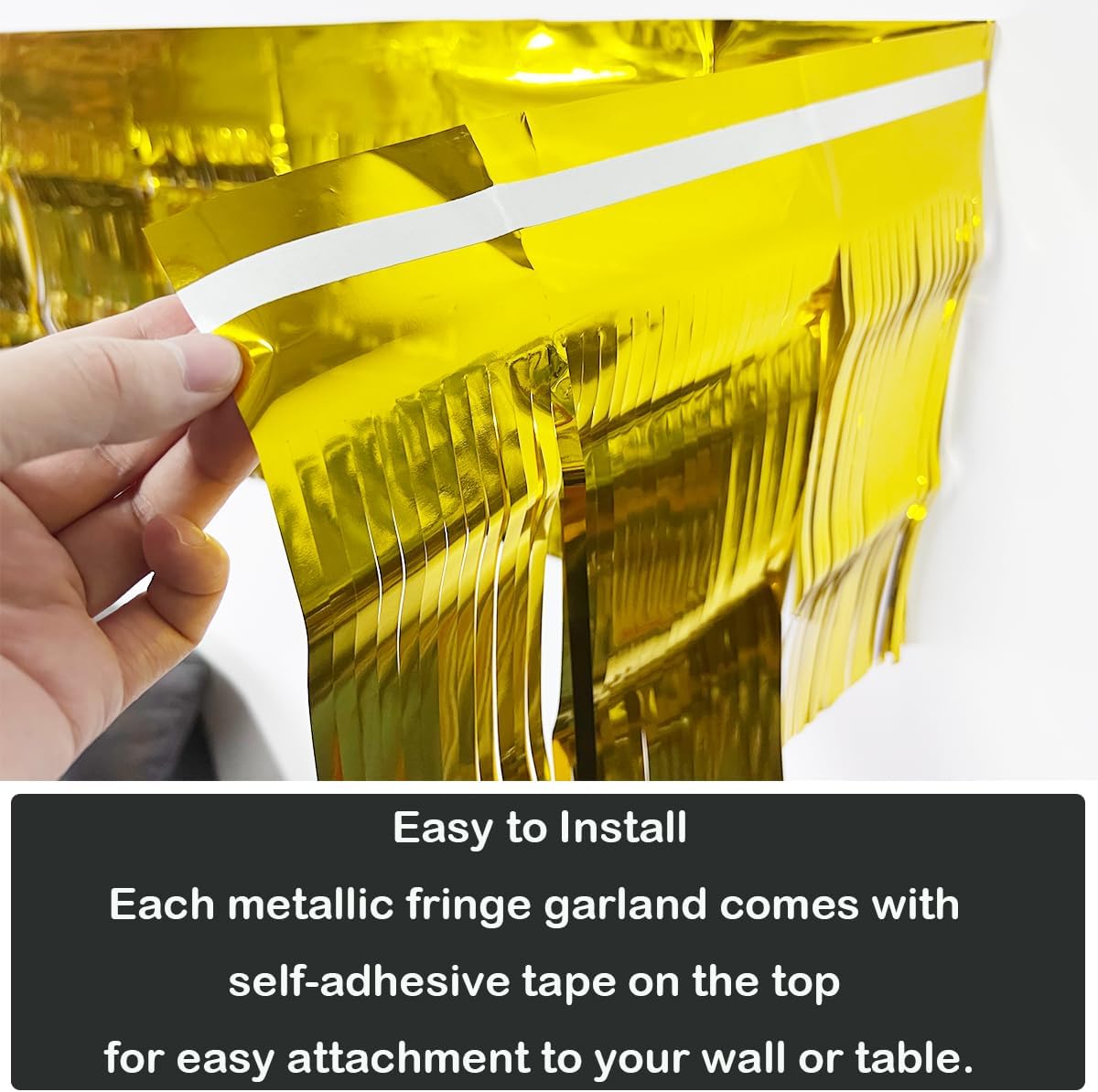 4 Pack Total 40 Feet Foil Fringe Garland Metallic Wall Hanging Drapes Tassel Skirting Tinsel Streamers Decorations for Parade Float Trailer Mardi Gras Party Birthday Wedding (Gold)