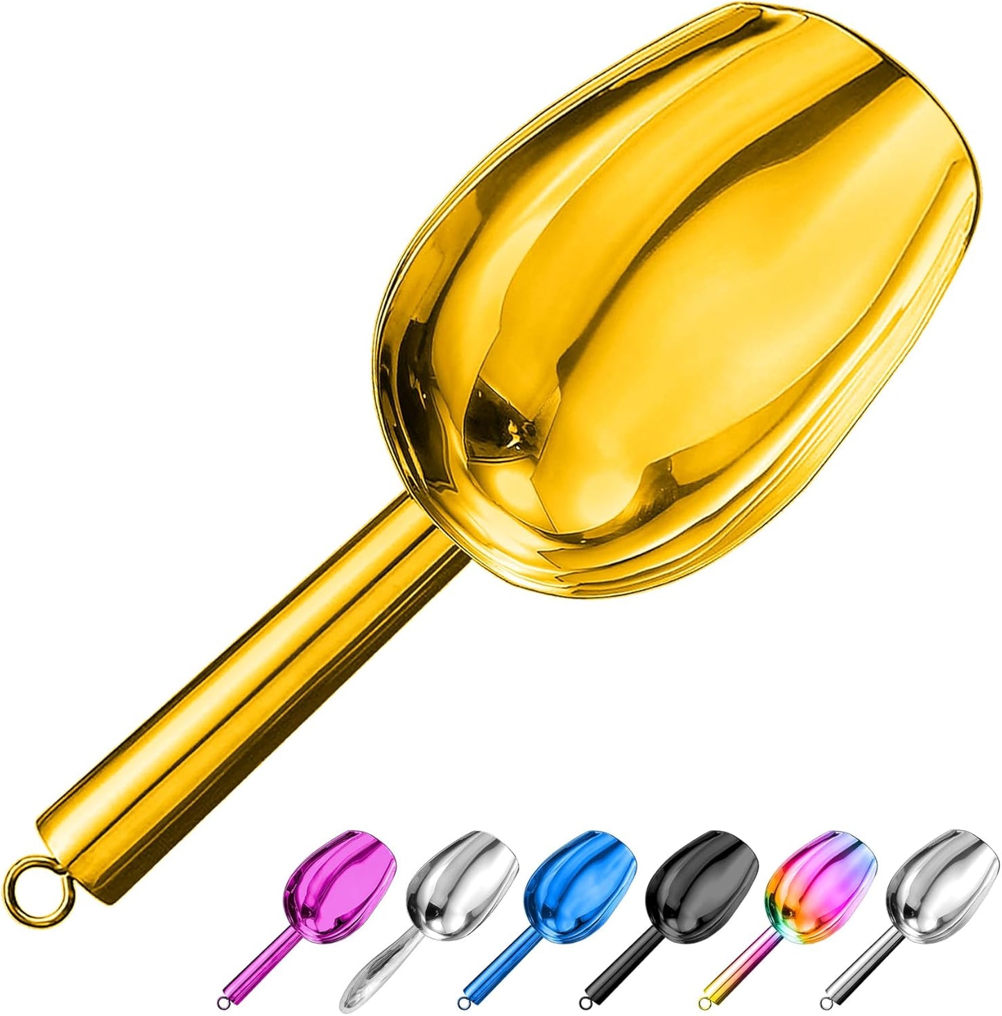 Metal Ice Scoop 3 Oz, Small Stainless Steel Ice scooper for Ice Maker Ice Bucket Kitchen Freezer Bar Party Wedding, Multipurpose for Coffee Bean,Flour Scoop,Dog Food Scoop (3 OZ-Gold)