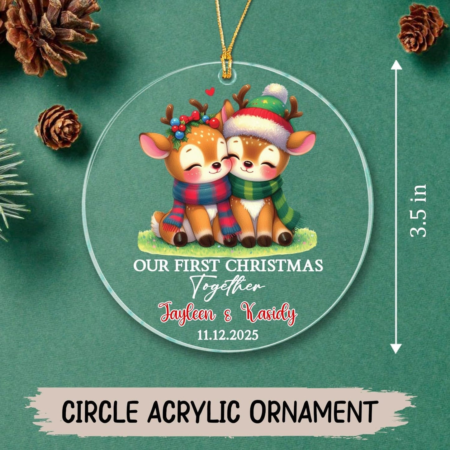 Customized Our First Christmas Together Deer Ornament with Names & Date, Mr & Mrs Deer Together Xmas Ornament Gift for Anniversary, Personalized Married Couple Deers Christmas Ornaments for Newlyweds