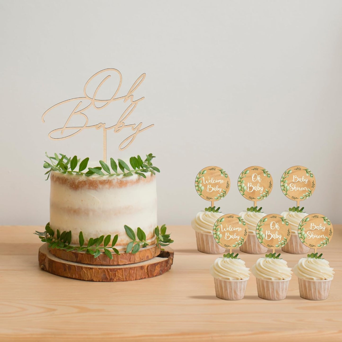 Custom Cupcake Toppers Cake Decorations in Wood for Wedding Engagement Baby Shower Birthday Party etc. (Design B / 12 PCS)