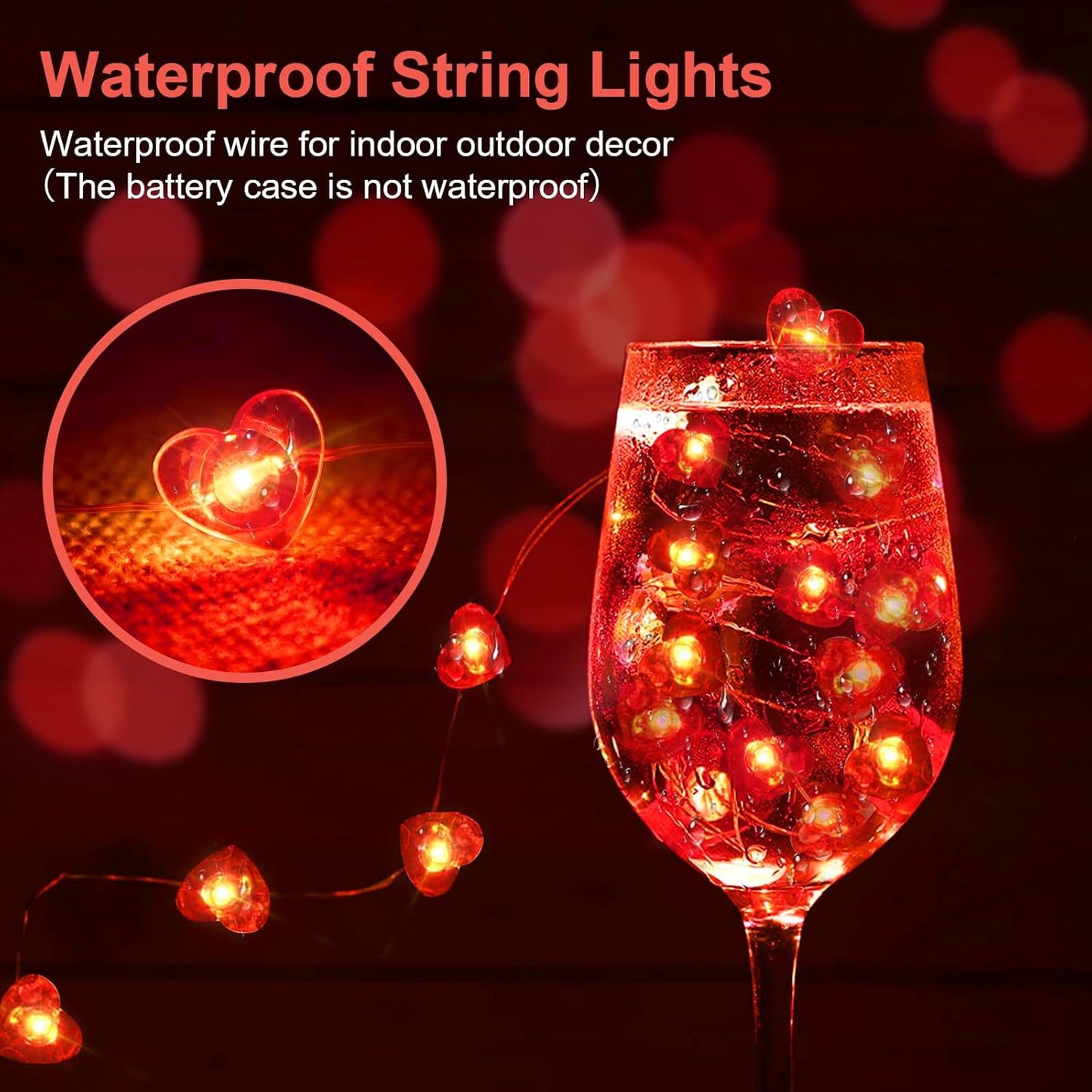 2 Pack Valentine’s Day Red Heart Fairy String Lights 16FT 50 LEDs Valentine's Day Lights Battery Powered Mother Day Decor