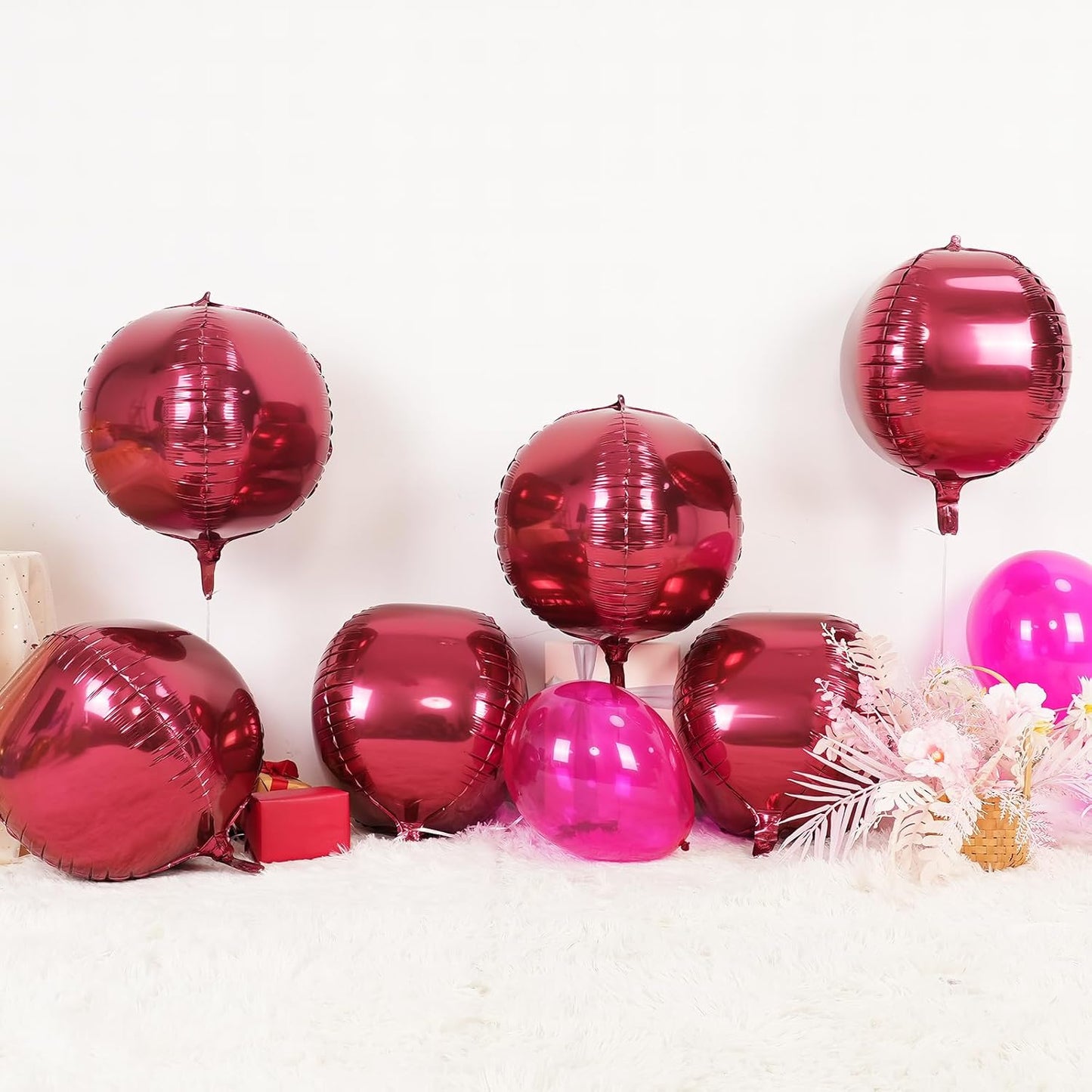 6Pcs Burgundy Round Foil Balloons,Giant 4D Round Ball Balloon,22 Inch Metallic Burgundy Balloons for Birthday Wedding Graduation Prom Party Decorations