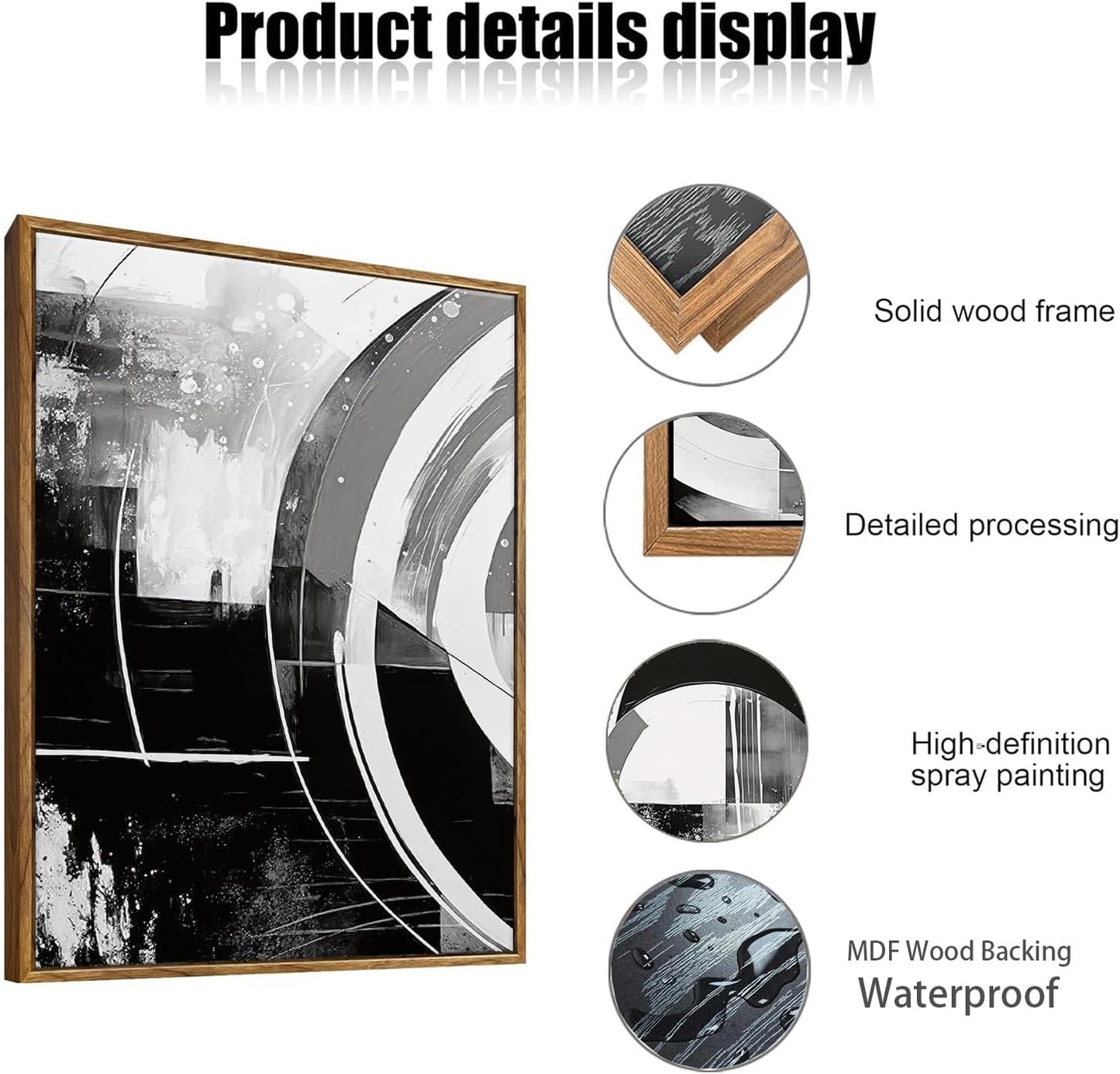 myusuar 3 Piece Large Modern Abstract Canvas Framed Wall Art For Living Room, Black And White Rings Minimalist Wall Art Decor Posters Prints For Bedroom Office, 16x24in