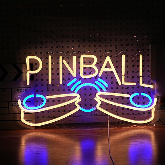 Pinball Neon Sign USB Powered Pinball Neon Light for Wall Decor Dimmable LED Pinball Light Up Sign for Game Room Club Man Cave Neon Signs Decor Birthday Party Gift(16.7 * 9In)