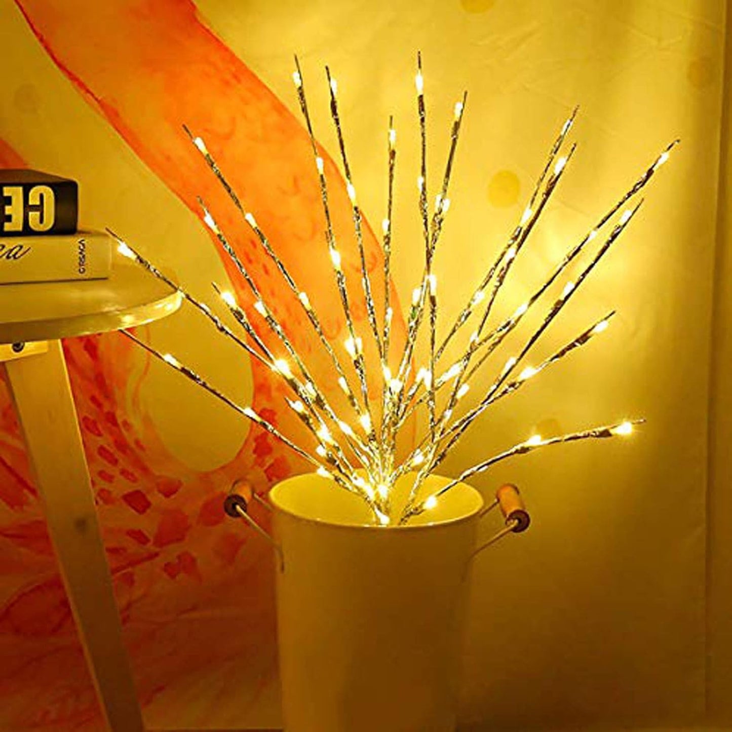 Lxcom Lighting LED Branch Lights 4 Pack 30 Inch Lighted Silver Wrapped Vase Filler Willow Lighted Twig Branch Battery Powered Twig Branches 20 LED Decorative Lights for Home Party Decor, Warm White