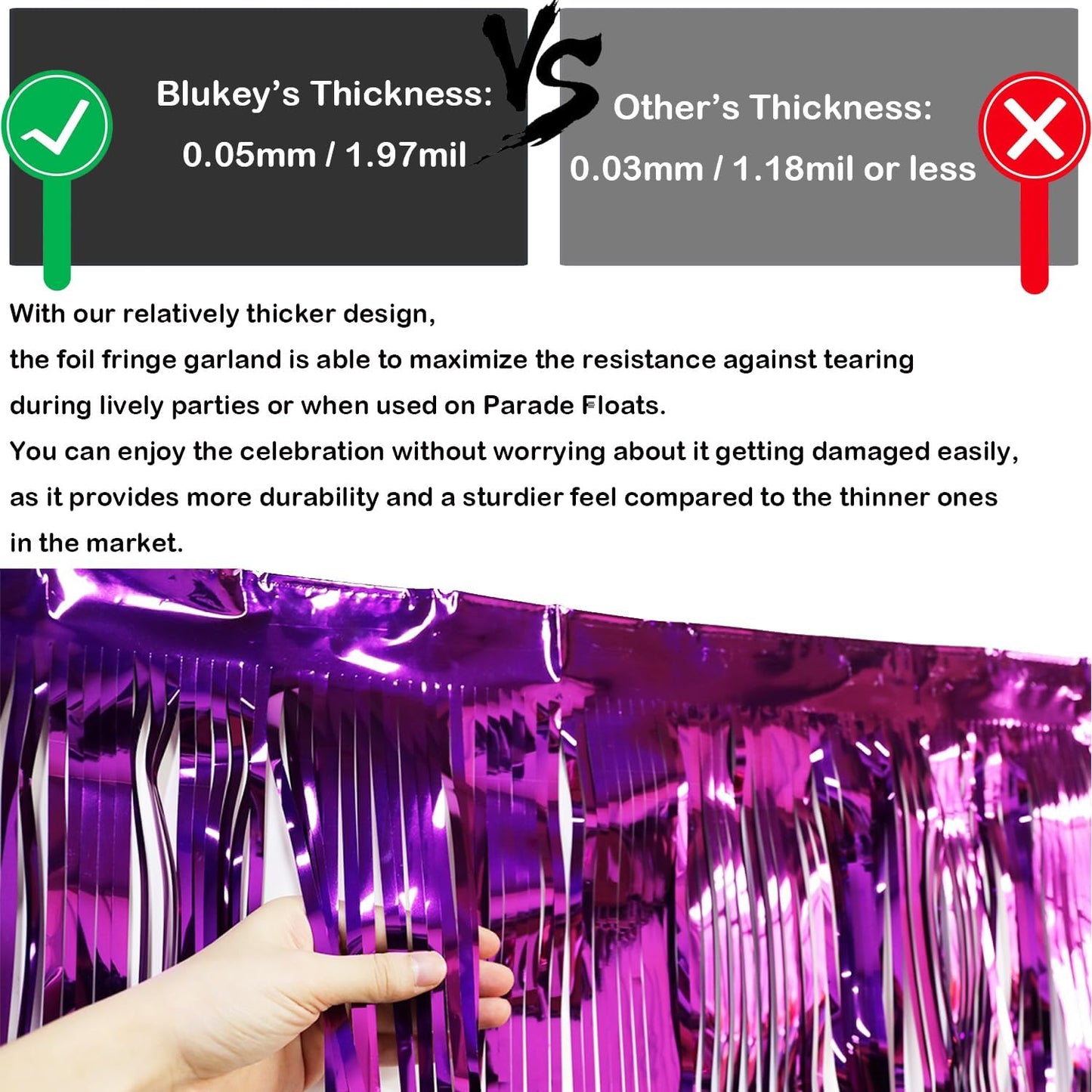 Thick 10 Feet by 15 Inch Purple Foil Fringe Garland - Pack of 3 | Shiny Metallic Tinsel Banner for Parade Floats, Bridal Shower, Wedding, Birthday, Christmas | Wall Hanging Drapes (3)