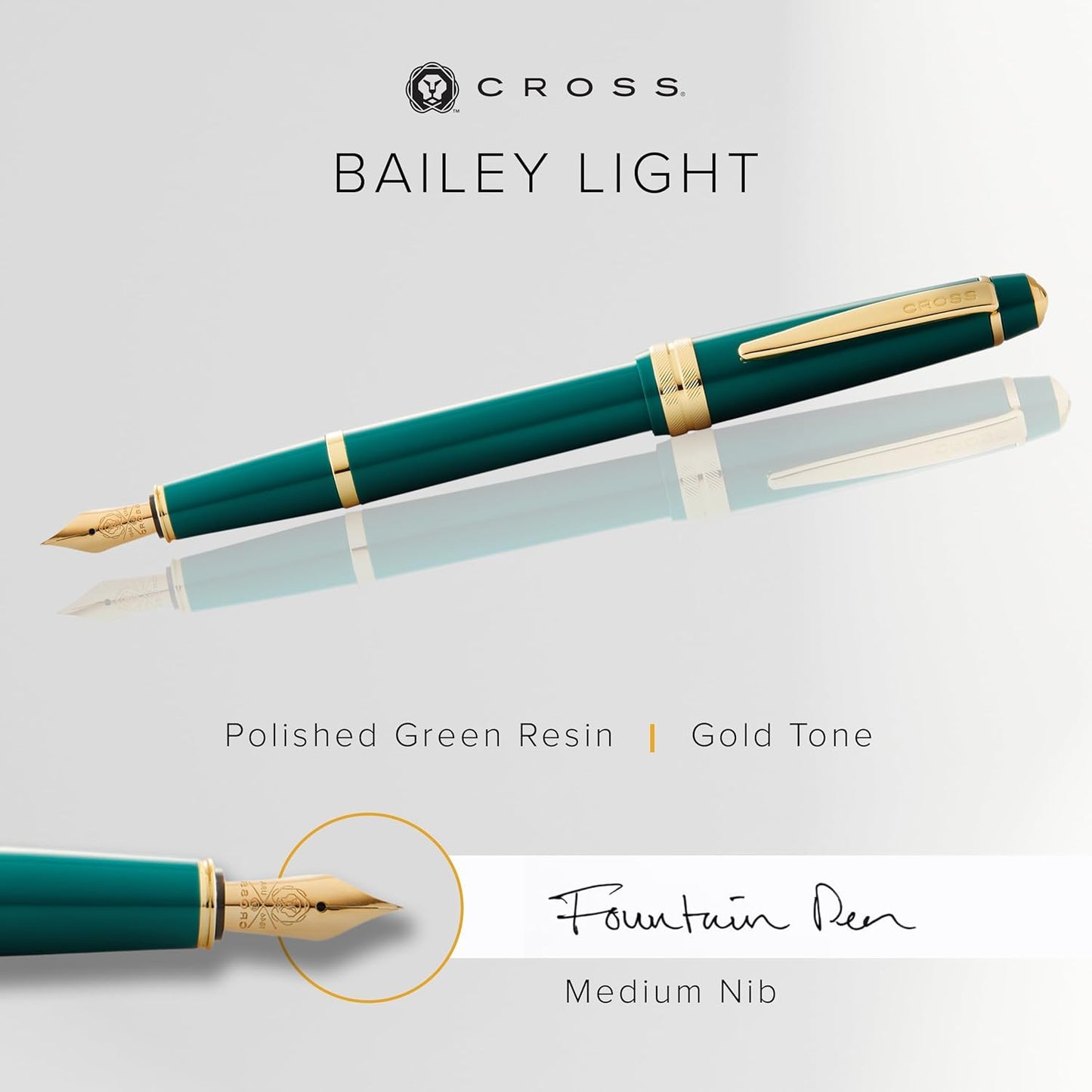 Cross Bailey Dark Green with Gold Medium Nib Fountain Pen