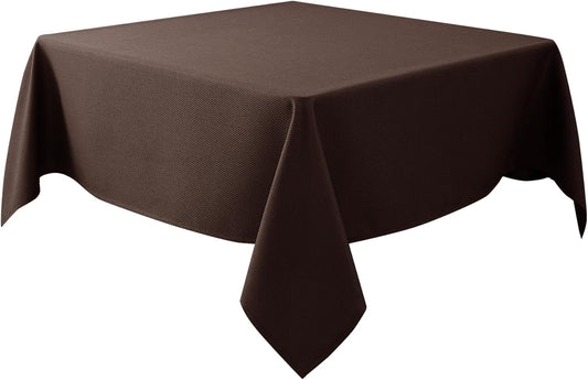 Biscaynebay Textured Fabric Square Tablecloth 90x90 Inch, Brown Water Resistant Card Table Cloth Folding Table Cover for Dining, Kitchen, Wedding and Parties etc. Machine Washable