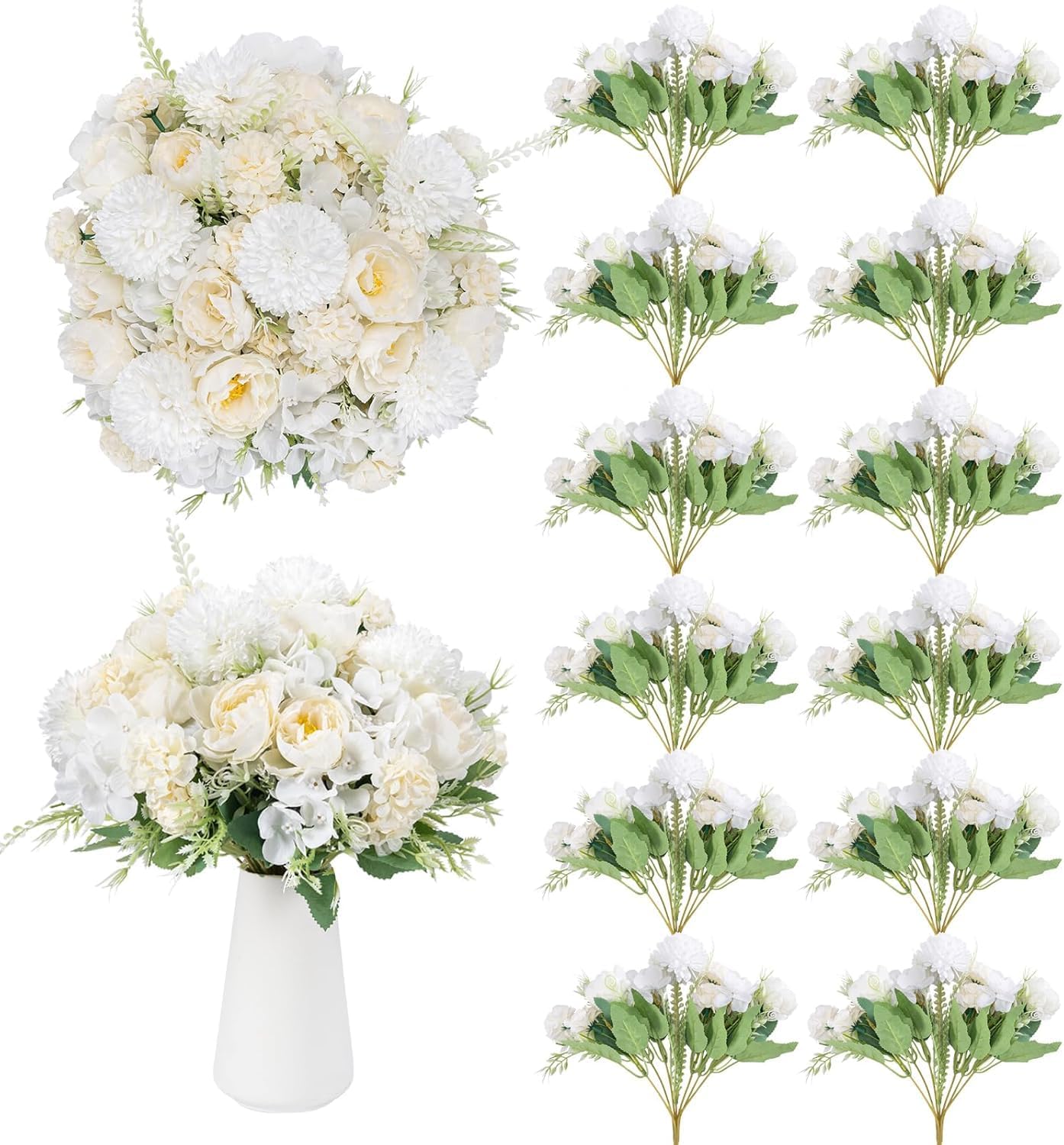 12 Packs Peonies Artificial Flowers,Silk Artificial Peonies Flowers Fake Peony Faux Floral Arrangements Bouquet for Centerpiece Table Wedding Party Home Decor White