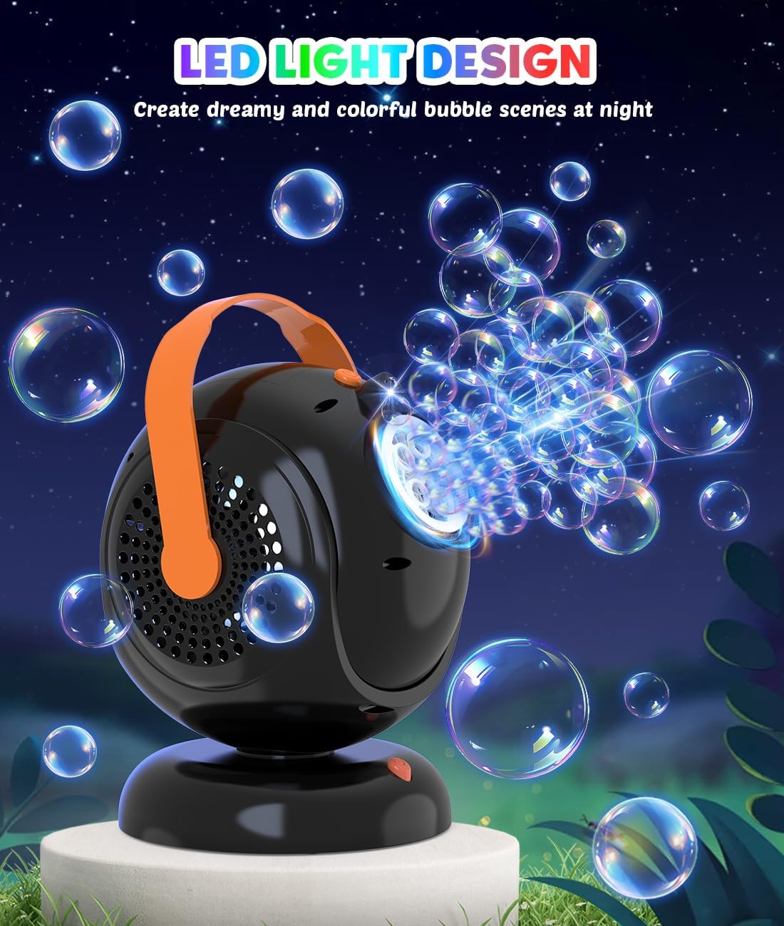 Joyfuture Automatic Bubble Machine, Black Bubbles Blower for Kids, Toddlers - 360° Rotation, 75° Adjustment, with LED Light - Gifts for Boys, Girls, Outdoor, Birthday, Party