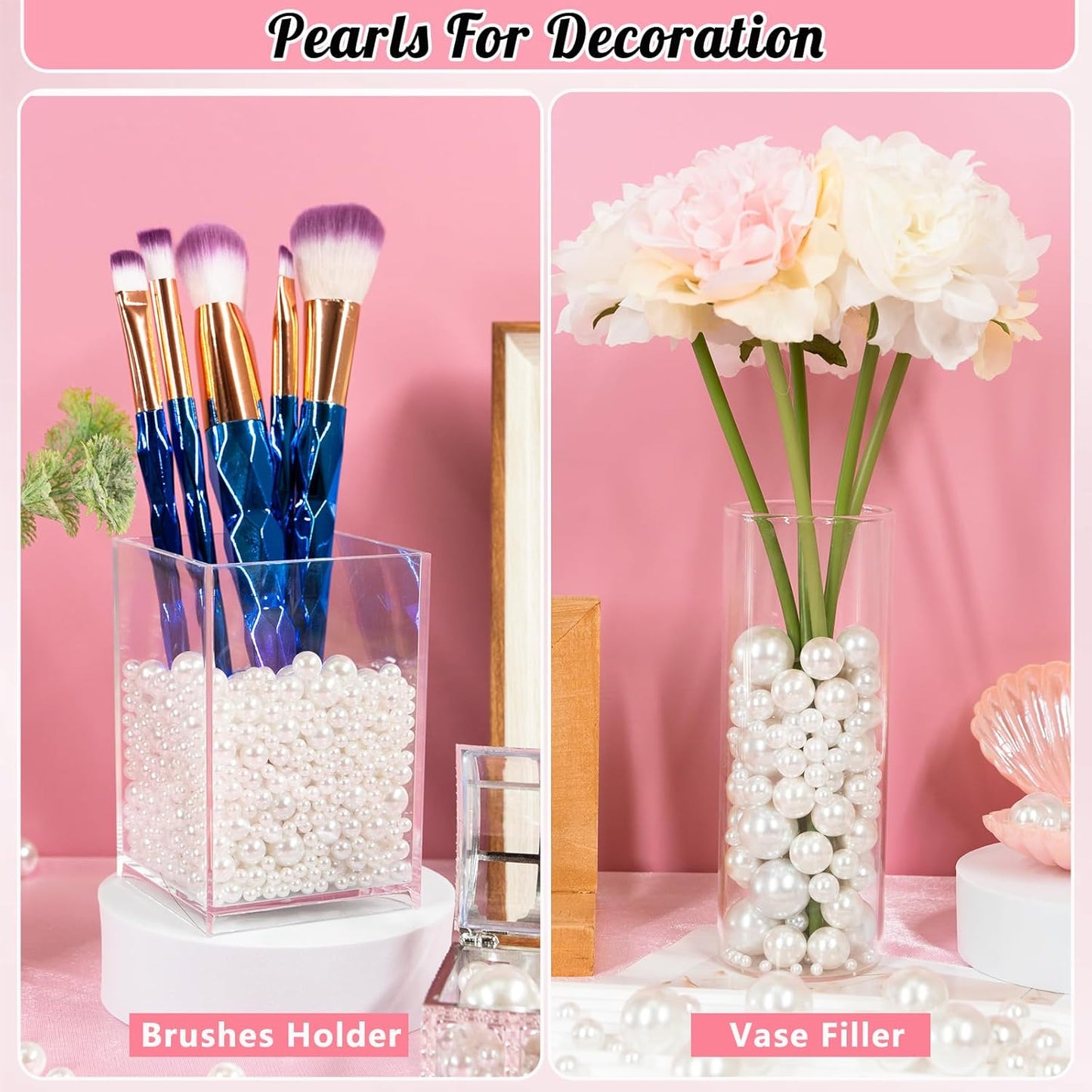 300Pcs Pearl Vase Filler, White No Hole Faux Pearl Beads for Centerpieces Vases, Candle Centerpieces, Wedding Birthday Party Home Decor 8/10/14/20mm