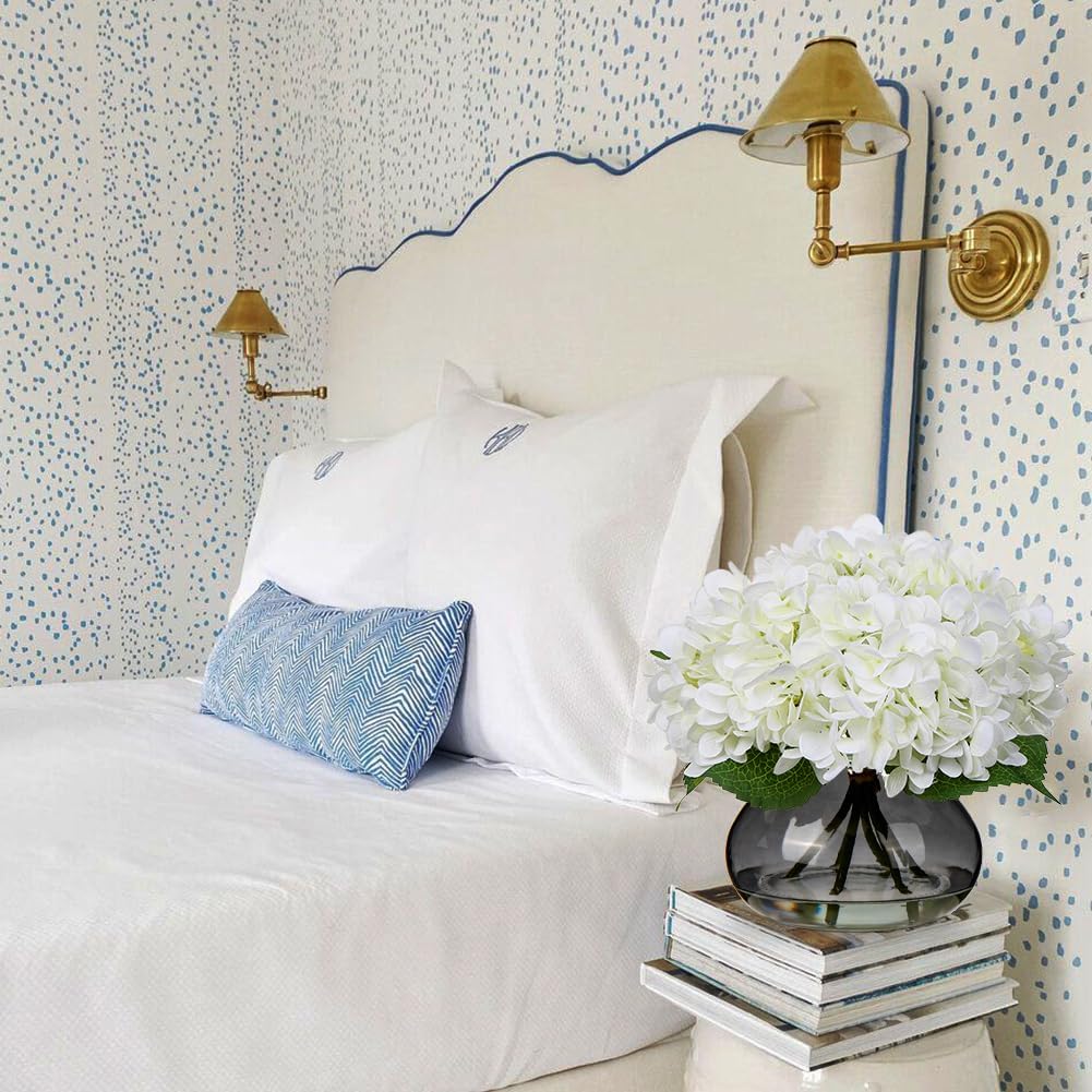 Hollyone Hydrangea Artificial Flowers with Glass Vase White Silk Faux Flowers Arrangements with Faux Water Fake Floral Bulk Bouquet for Home Decor Table Centerpiece Decorations