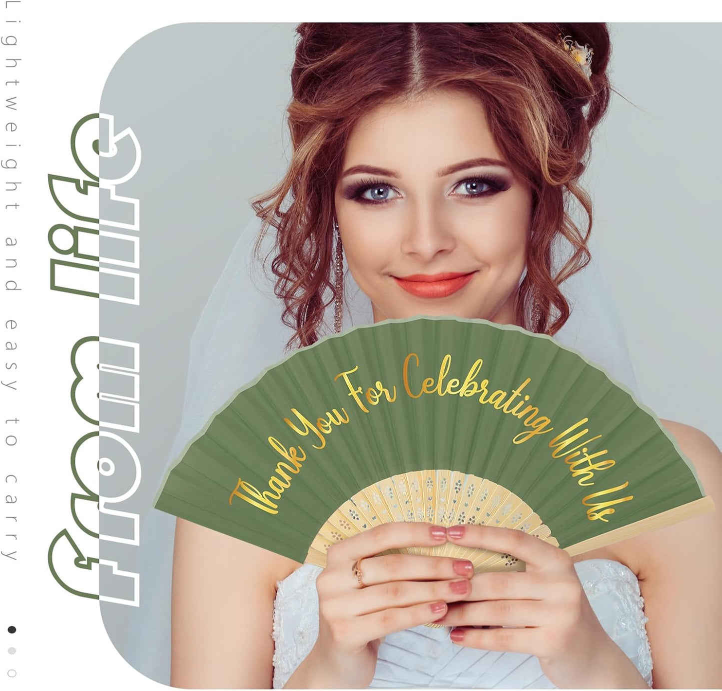Jetec 50 Pcs Wedding Fans for Guests Bulk Silk Hand Fans Handheld Folded Thank You for Celebrating with Us Wedding Favors for Bridal Bridesmaid Baby Shower Dancing Party Church Gift(Dark Green)