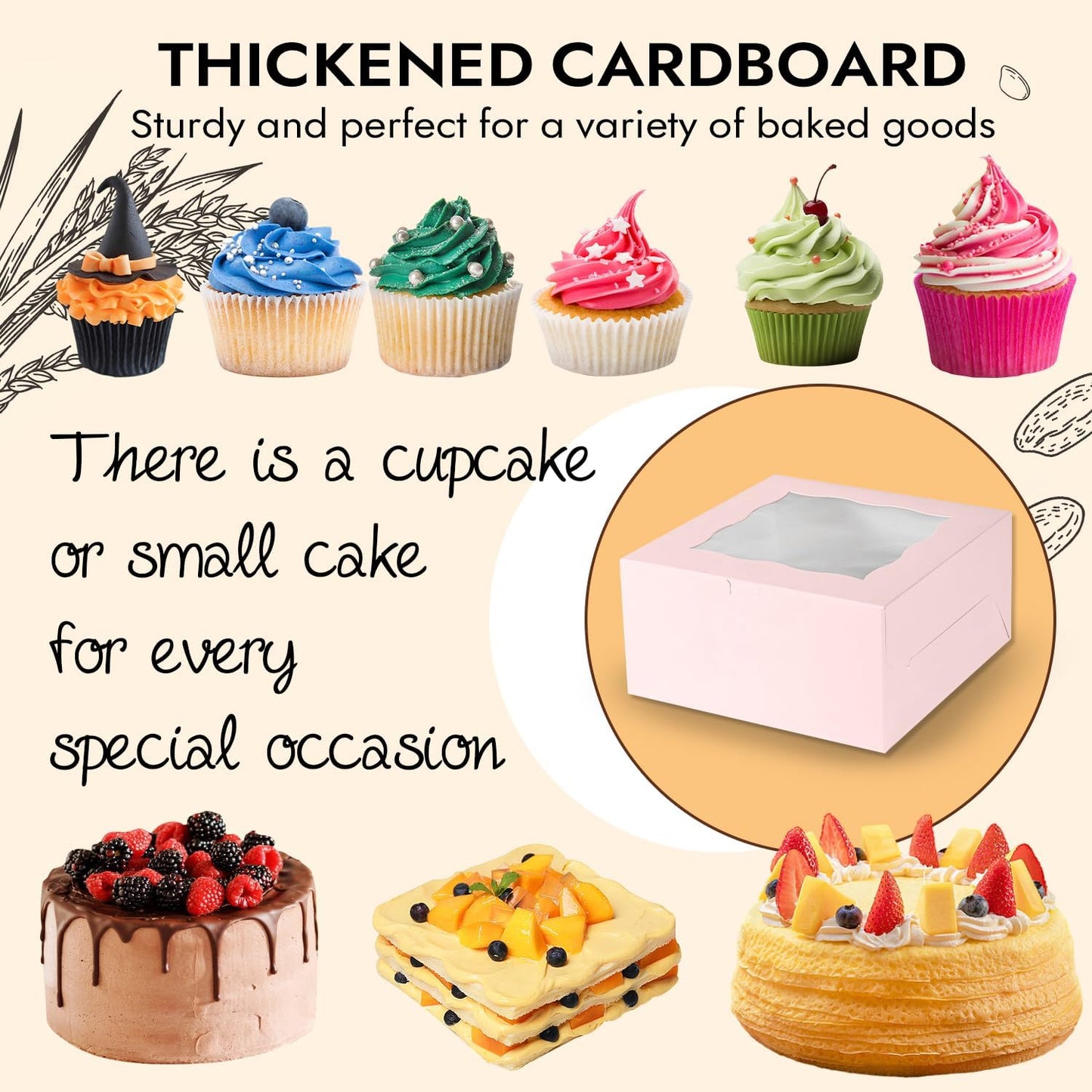 JCD 8 Packs Pink Bento Cake and Cupcake Box 1+5 Bento Box with Clear Window Fit 5 Cupcakes and 1 Mini Cake for Packaging Gift Baked Goods (Pink 1+5/8Pcs)