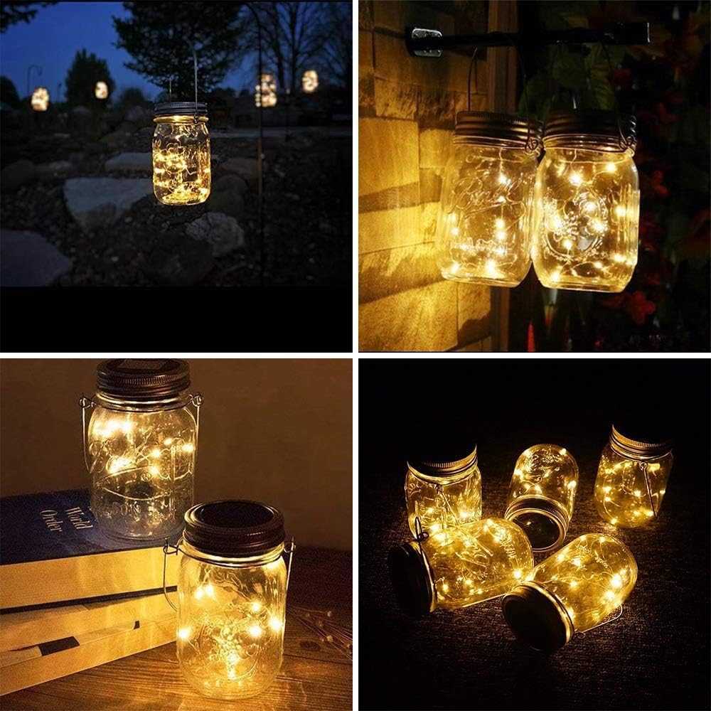 SunKite Solar Mason Jar Lights(NO Jars), 12 Pack 30 LED Waterproof Fairy Firefly Jar Lids String Lights with Hangers, Patio Yard Garden Wedding Decoration - Warm White