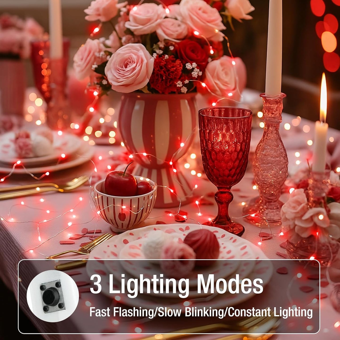 12 Pack Fairy Lights Battery Operated - 7ft 20 Led Twinkle Lights 3 Modes, Bulk Mini String Lights Waterproof for Mason Jars Vases DIY Party Wedding Decoration Christmas - Red
