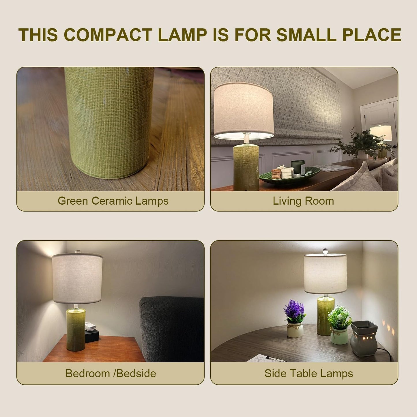 20.25" Small Table Lamps Set of 2 Modern Ceramic Lamps for Living Room Farmhouse Bedside Lamps Boho Lamps for Night Stands Green Bedroom Lamp Side Table Lamps End Table Lamp