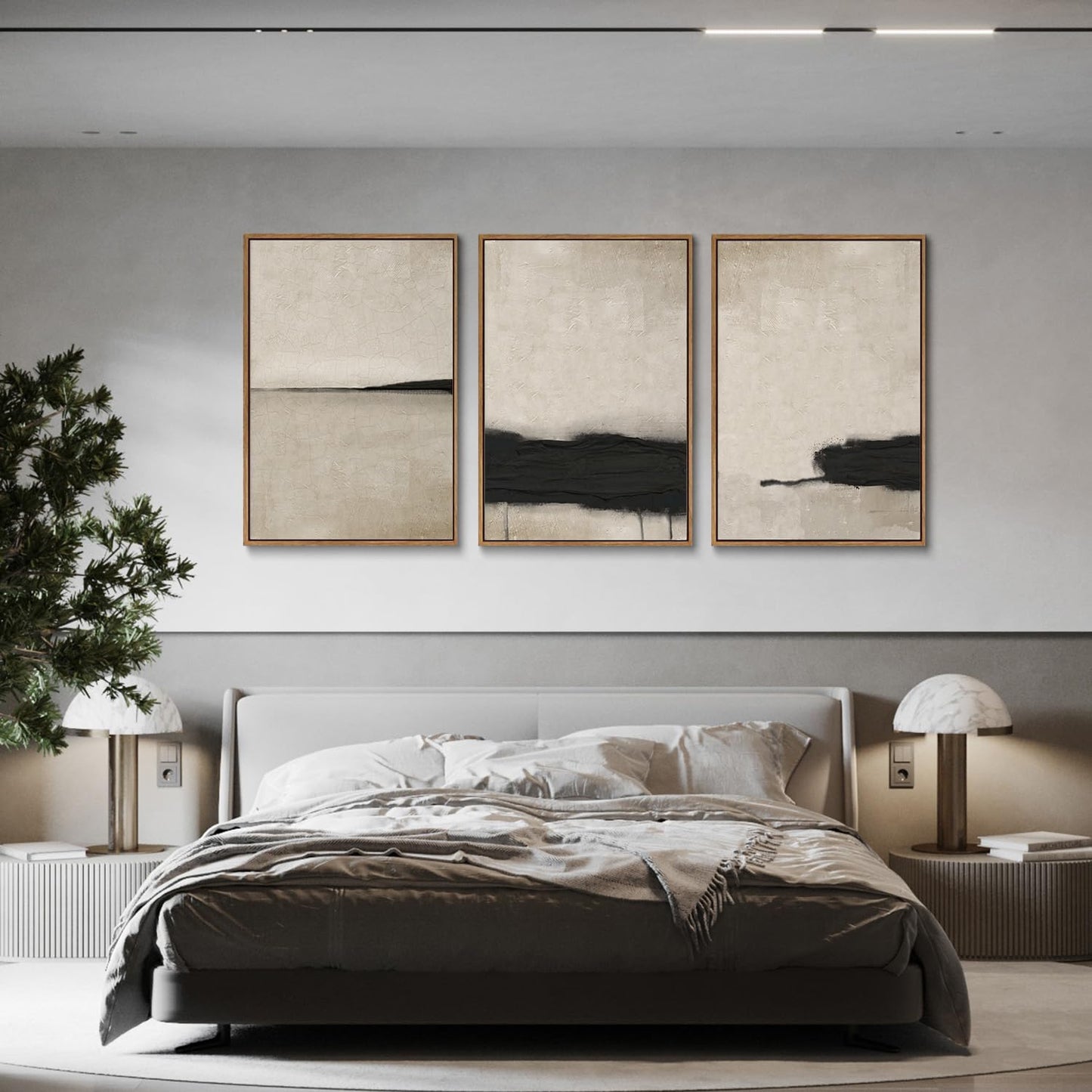 myusuar 3 Piece Large Modern Abstract Canvas Framed Wall Art For Living Room, Black And Beige Vintage Minimalist Wall Art Decor Posters Prints For Bedroom Office 24x36in
