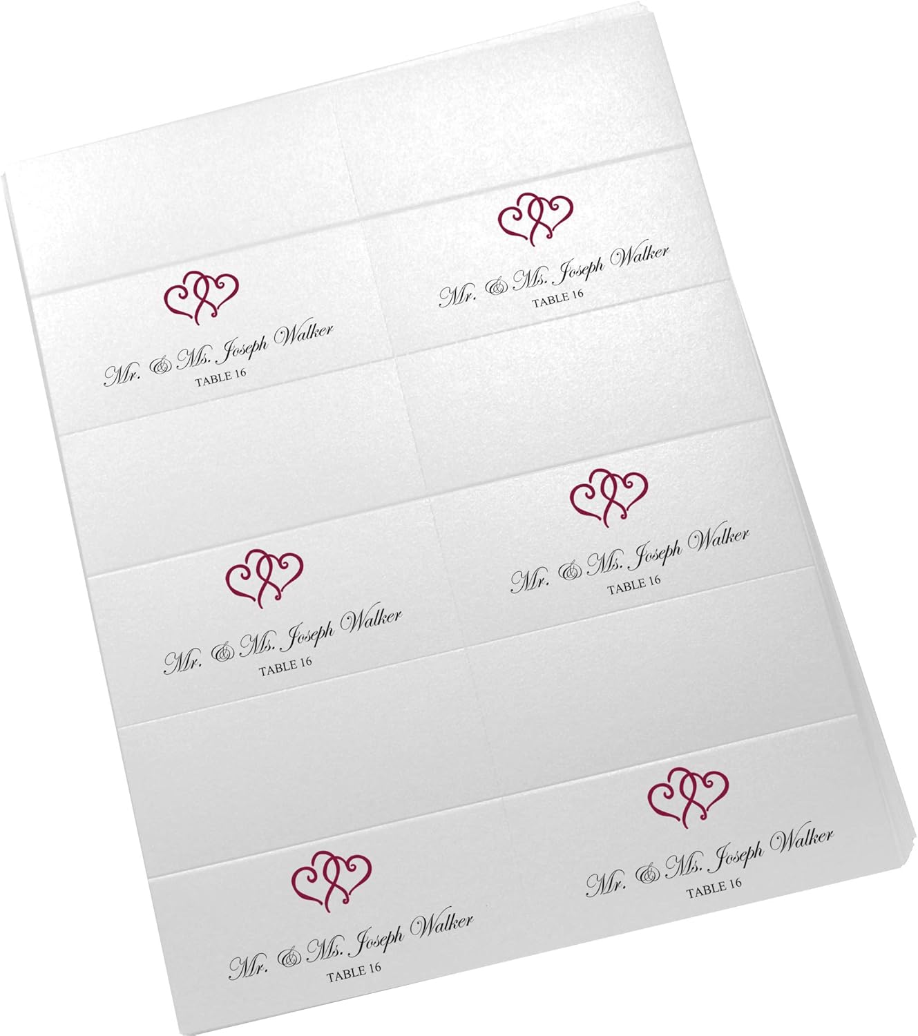 Linked Hearts Printable Place Cards, Burgundy (Choose Color), Set of 60 (10 Sheets), Laser & Inkjet Printers - Wedding, Party, Dinner, and Special Events - Made in the USA