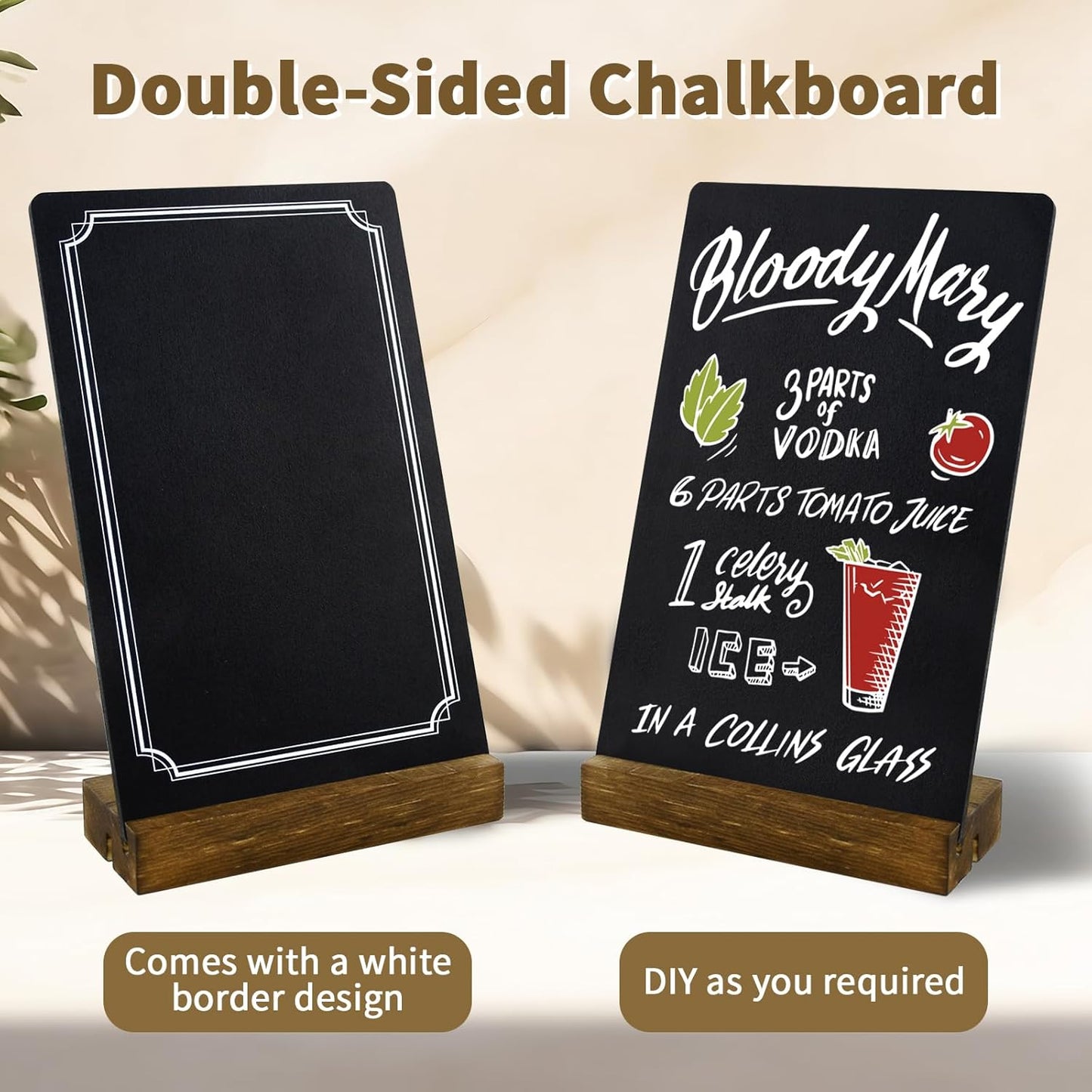 6 Pack Small Chalkboard Signs With Stand, 8x5'' Table Top With Wooden Base, Double-Sided Mini for Food Message Boards Restaurant Bar Party Store Decoration