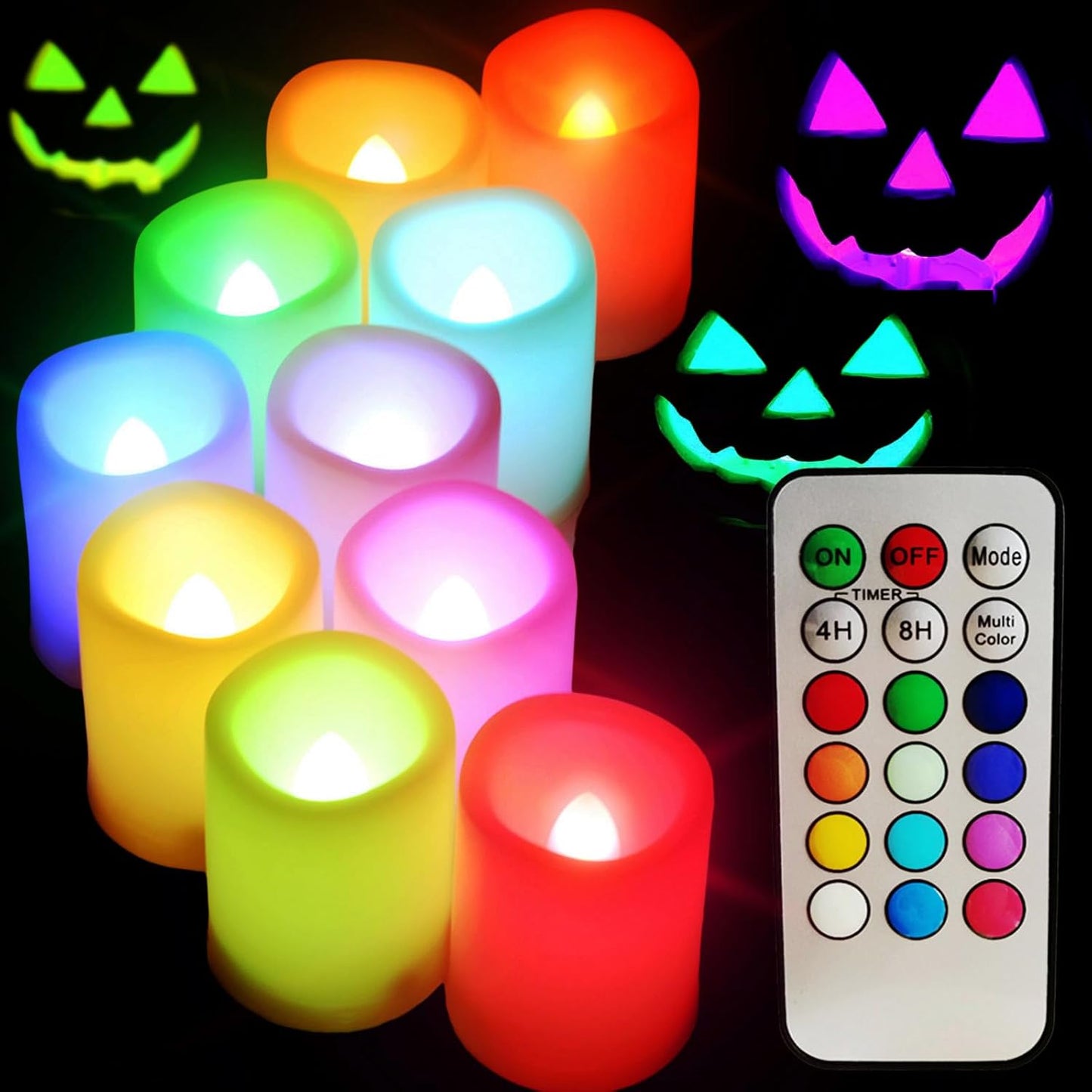 SWEETIME Colored Flameless Votive Candles with Timer-Color Changing Led Tea Light,Battery Operated RGB Votive Candles,Rainbow Tealights Party Decor,1.5"x 2",Set of 10