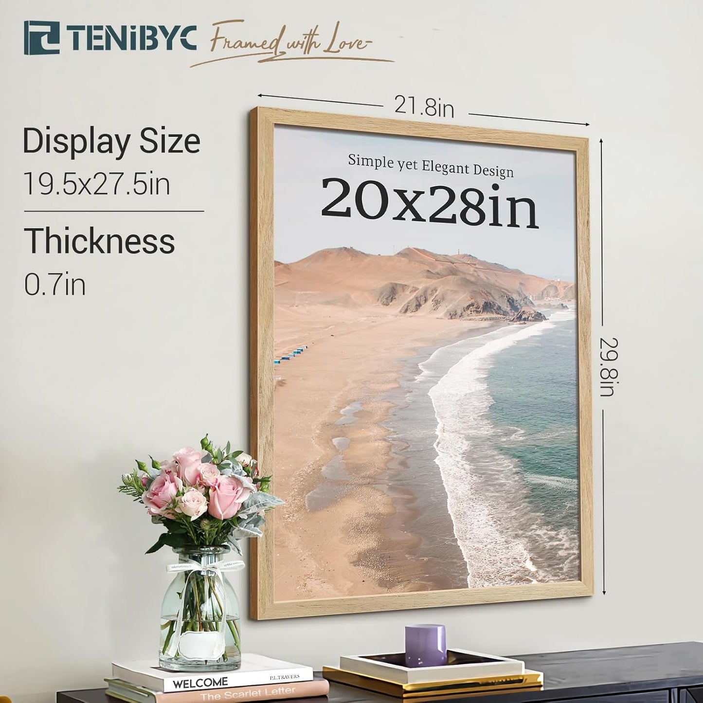 20x28 Picture Frame 4 Pack - Textured Natural Solid Wood Gallery Poster Frame - Wall Hanging