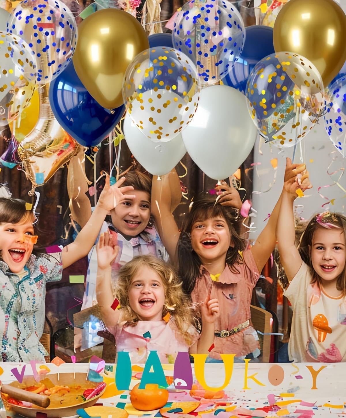 300 Pcs Navy Blue and Gold Confetti Balloons Set Lncludes 12 inch Gold White Navy Blue and Blue Gold Confetti Balloon for Birthday, and Celebration Graduation Party Decoration