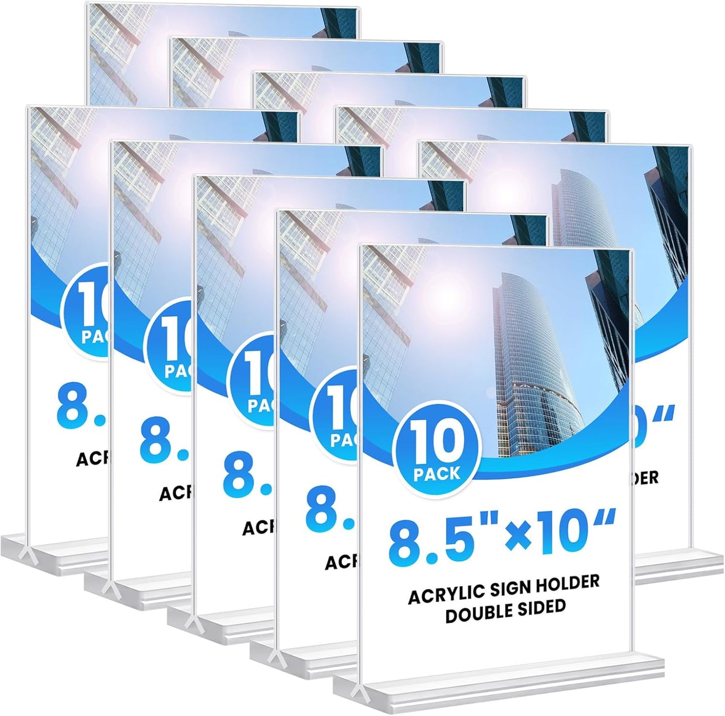 Acrylic Sign Holder 8.5x11, 10 Pack Clear Table Plastic Vertical Clear Double Sided Flyer Display, Picture Menu Stand Paper Holder Photo Sign Holder Suitable for Restaurants Office Store Show Fair