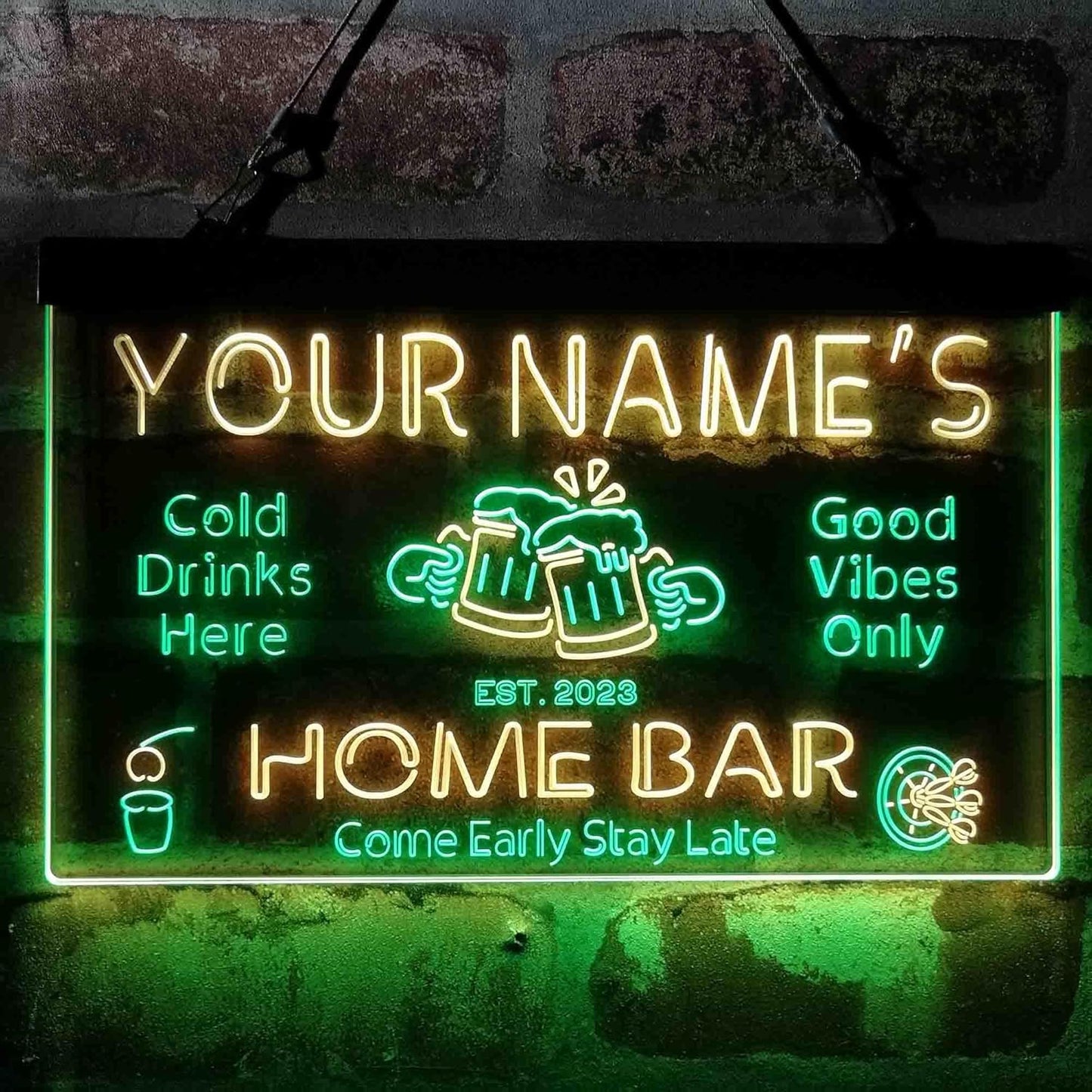 ADVPRO Personalized Your Name Custom Home Bar Beer Established Year Dual Color LED Neon Sign Green & Yellow 24 x 16 Inches st6s64-p1-tm-gy