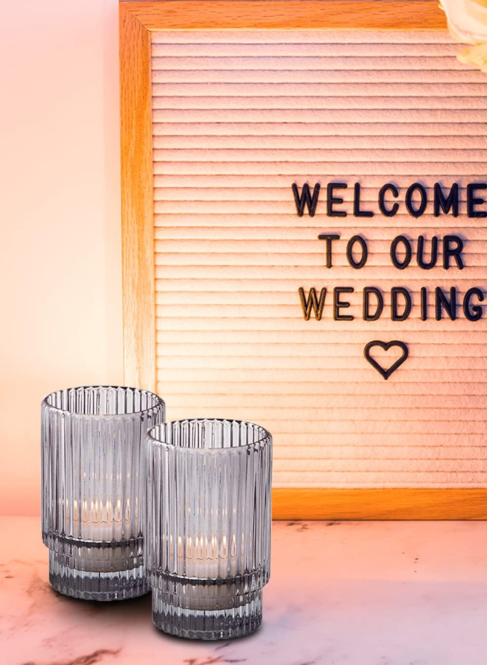 Serene Spaces Living Set of 4 Short Smoke Grey Ribbed Glass Votive Holder, Perfect for Weddings and Home Décor, Measures 3.75" Tall and 2.25" Diameter