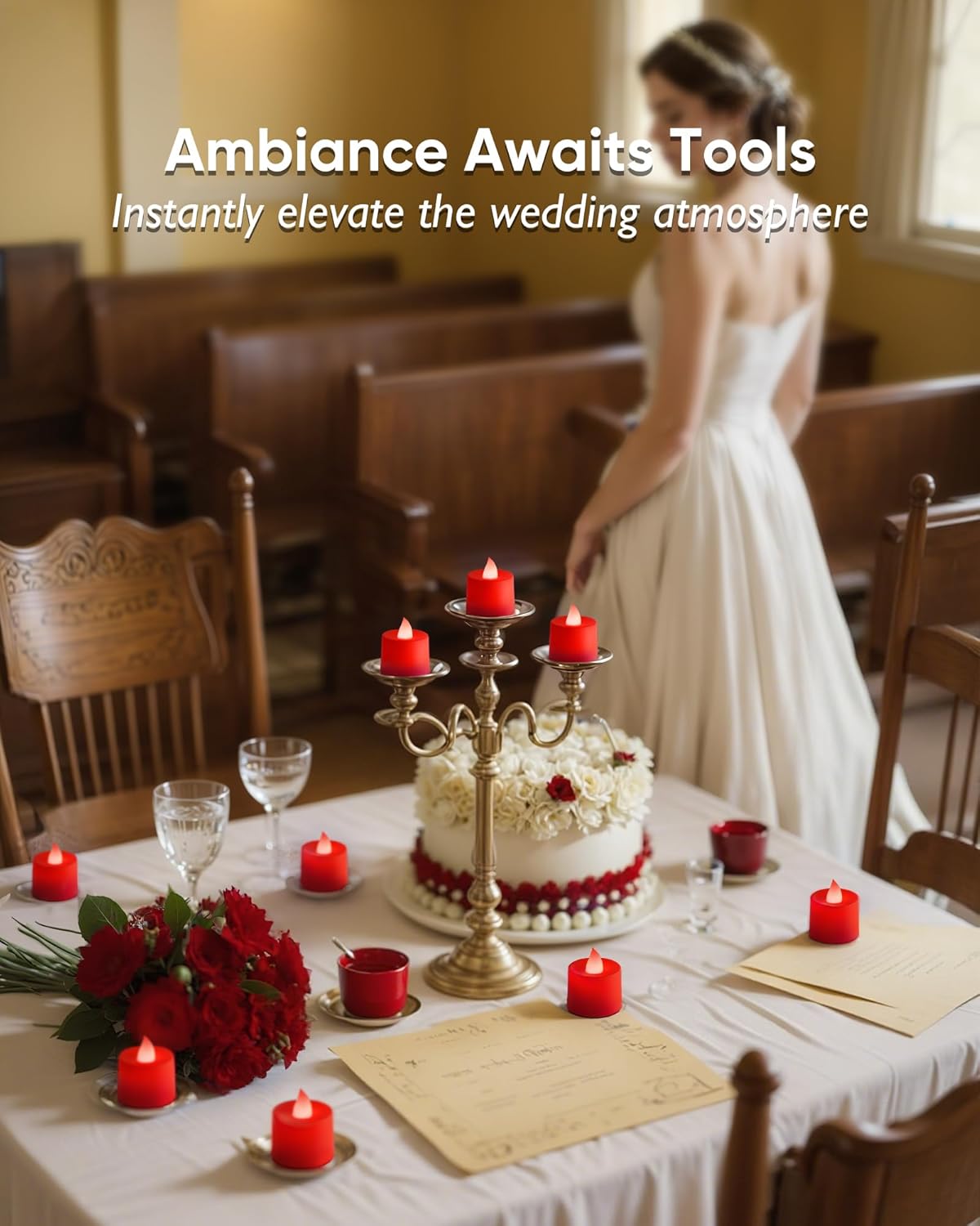 Amagic 24 Pack Red LED Tea Lights, Flameless Votive Candles Battery Operated, Electric Fake Colored Tealights Candles for Party, Halloween, Christmas, Aniversary, Wedding Table Centerpiece, Proposal