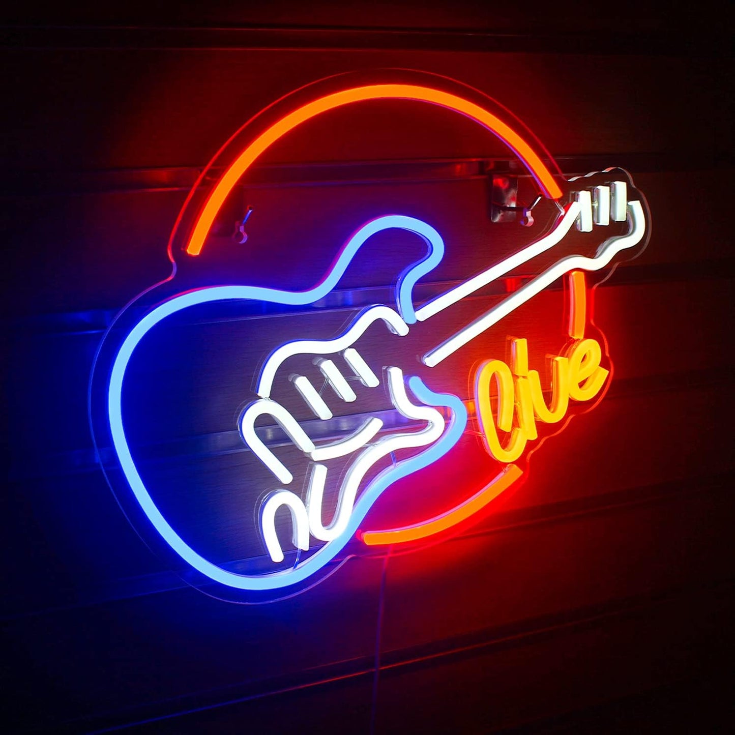 Wanxing Live Music Neon Signs Guitar Shape LED Signs Game Art LED Neon Signs for Wall Decor Studio Neon Light Signs USB Powered Switch Lights Up Sign for Party Lover Girl Boy(Colorful Guitar Live)