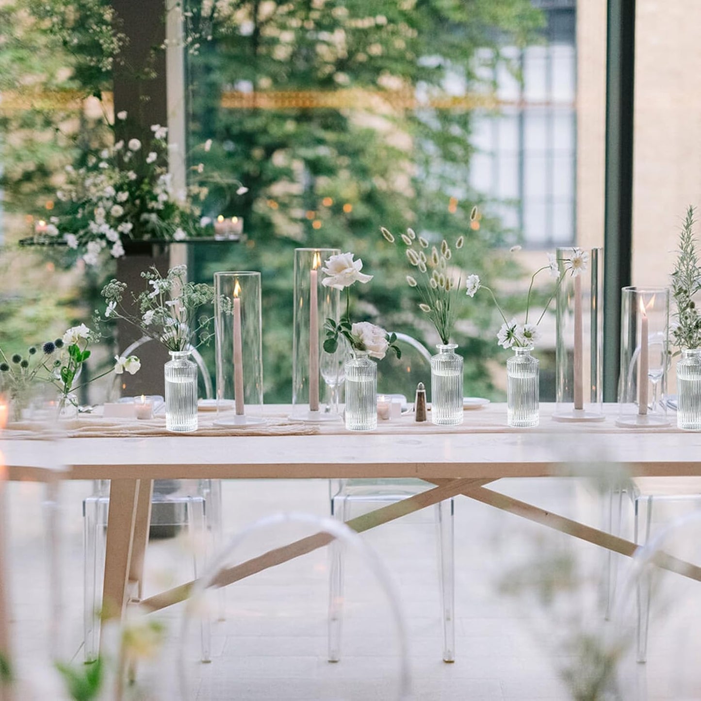 Glass Bud Vases Set of 20, Living Bud Vases, Small Bud Vase in Bulk, Mini Flowers Vases for Centerpiece, Vintage Decorative Vase Set for Table Decorations, Wedding Reception, Home Decor (Clear)