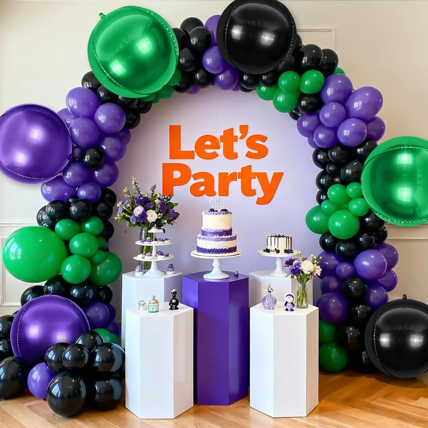 6Pcs Black Green Purple Round Foil Balloons,Giant 4D Round Ball Balloon,22 Inch Balloons for Halloween Kids Birthday Baby Shower Party Decorations