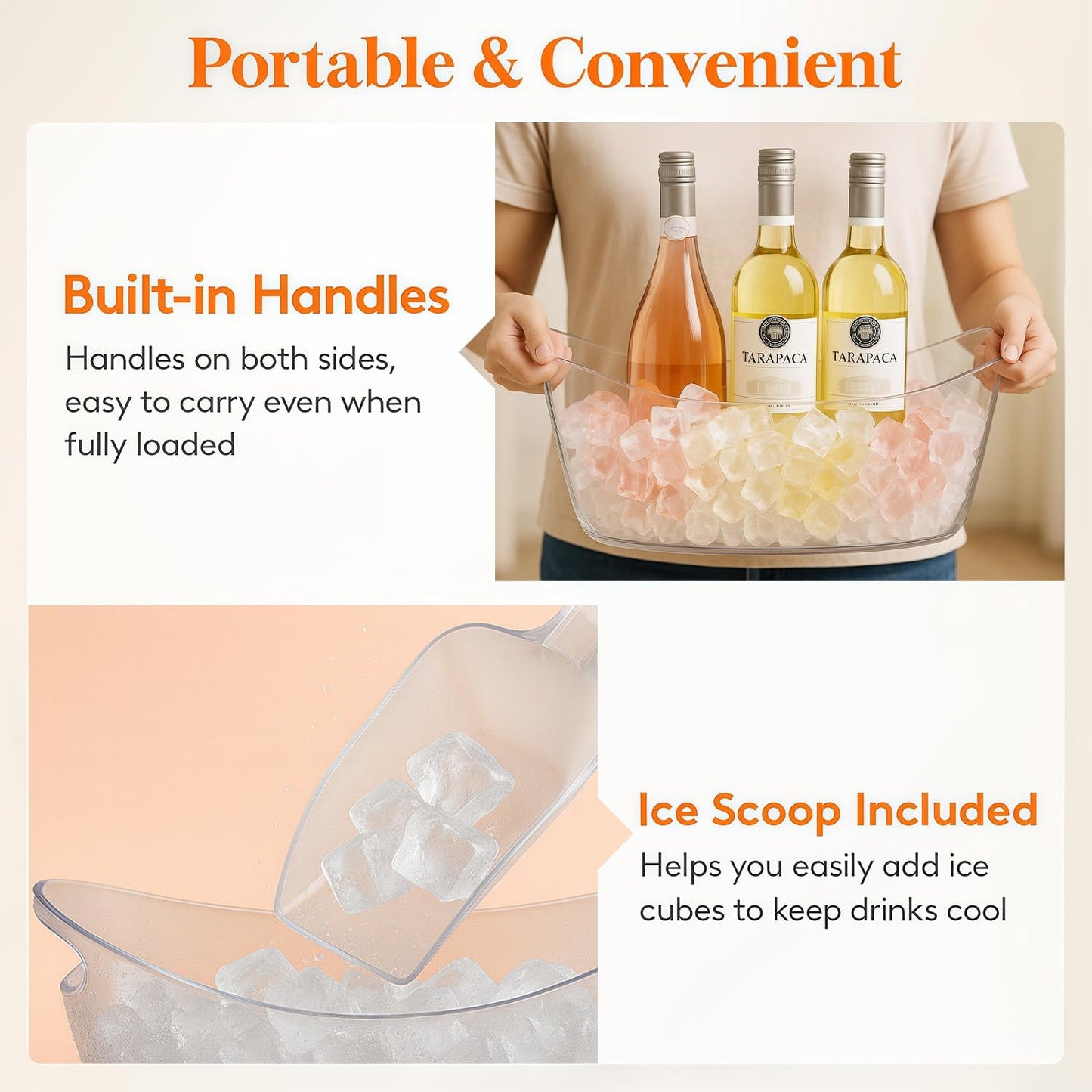 Ice Buckets for parties Wine Bucket, Clear Acrylic 5.5 Liter Plastic Tub for Drinks and Parties, Food Grade, Perfect for Wine, Champagne or Beer Bottles (2Pcs)