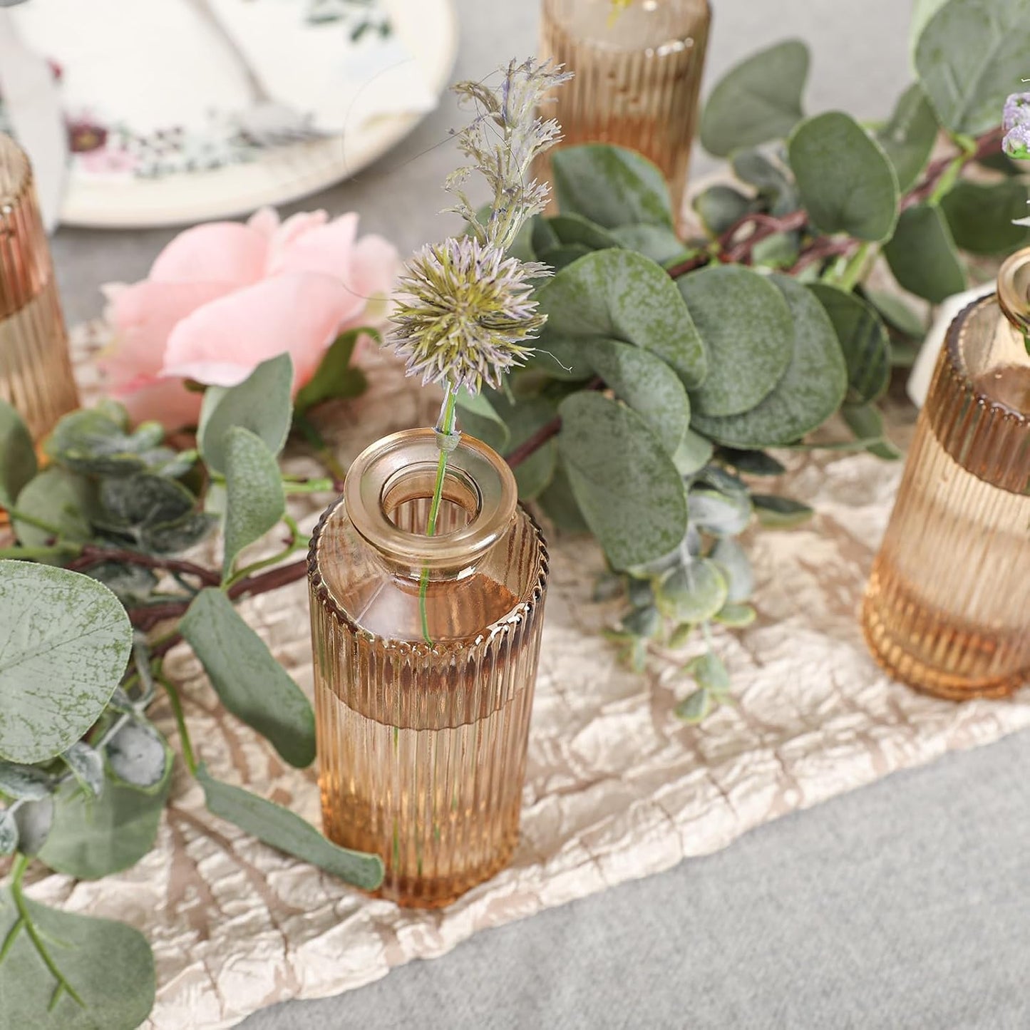 Glass Bud Vases Set of 20, Living Bud Vases, Small Bud Vase in Bulk, Mini Flowers Vases for Centerpiece, Vintage Decorative Vase Set for Table Decorations, Wedding Reception, Home Decor (Amber)