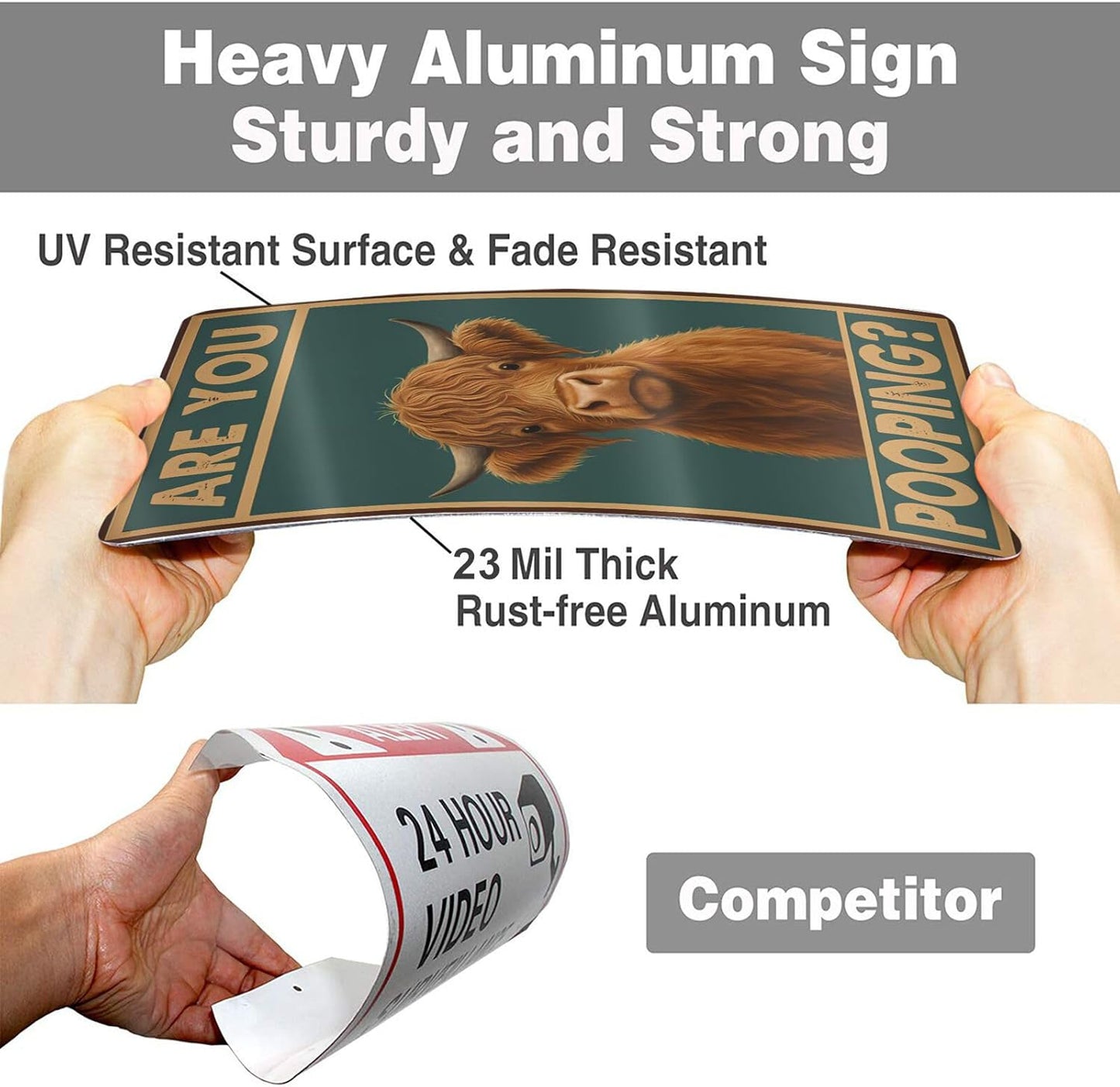 Funny Highland Cow Bathroom Sign - "Are You Pooping?" Vintage Western Tin Wall Decor for Restroom, Toilet or Farmhouse - 8" x 12" Metal Sign