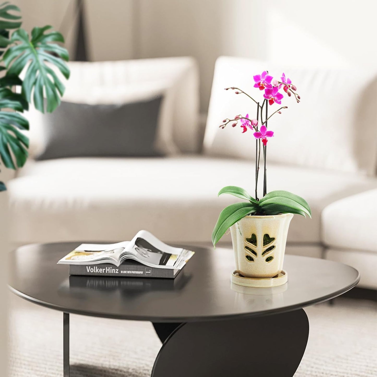 Ceramic Orchid Pot 4 Inch, Orchid Pots with Holes, Orchid Pot for Repotting, Beatiful Ice Cracked Glaze Ceramic Plant Pot, Perfect Home for Your Orchids.(Retro Pink)