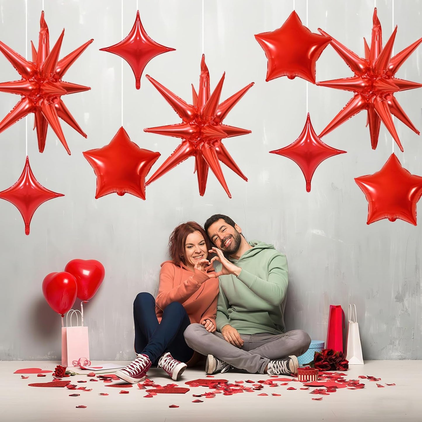 Red Star Balloons, 22in Large Star Balloons Foil 10in 4-Pointed & Red Pentagram Balloon for Valentine's Day Anniversary Wedding Bridal Shower Graduation Birthday Party Decorations
