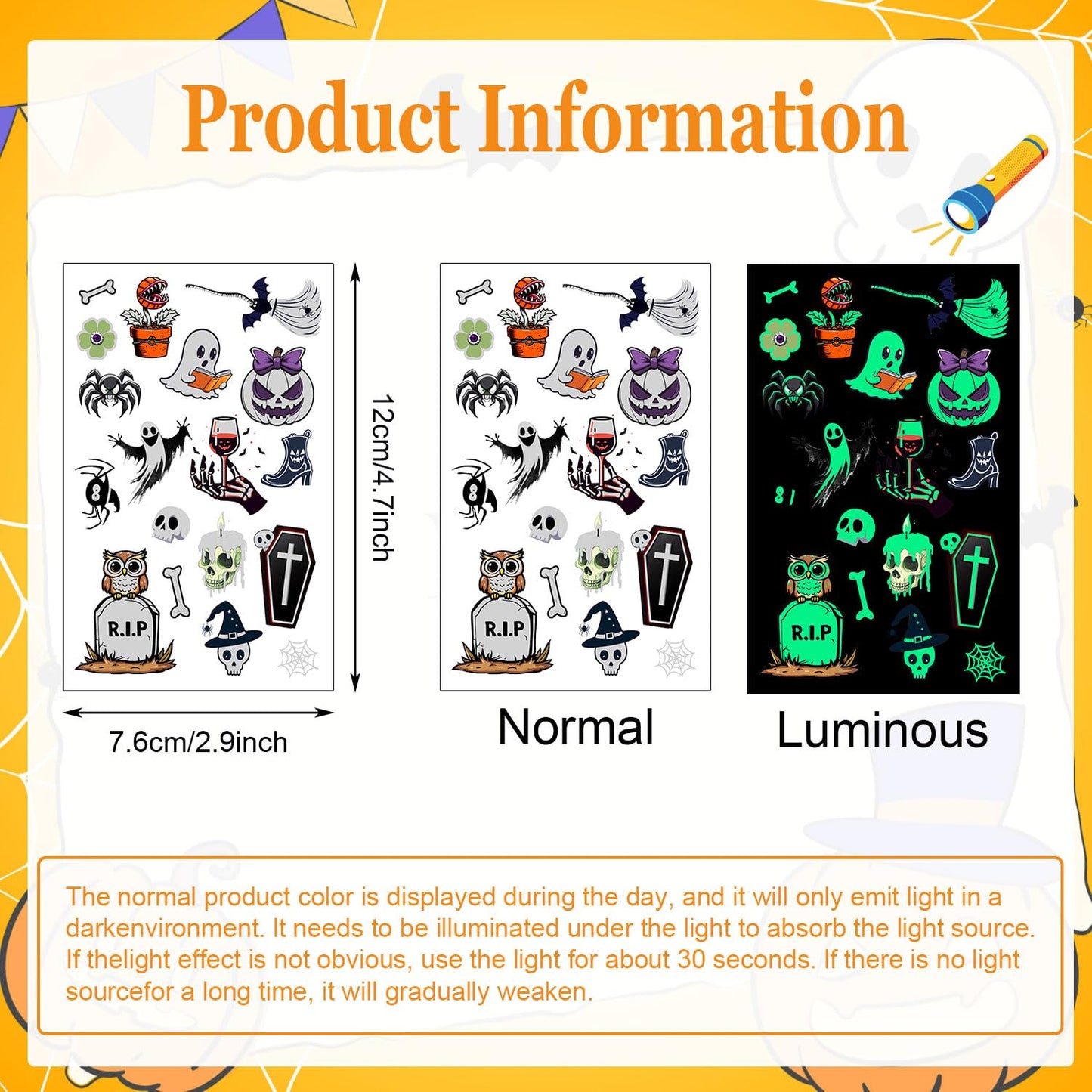 LOMIMOS 320PCS Glow in The Dark Halloween Temporary Tattoos for Kids, Waterproof Scary Removable Face & Body Stickers for Treat or Trick Bag Stuffers Party Favors Carnival Prizes Bulk (16 Sheets)