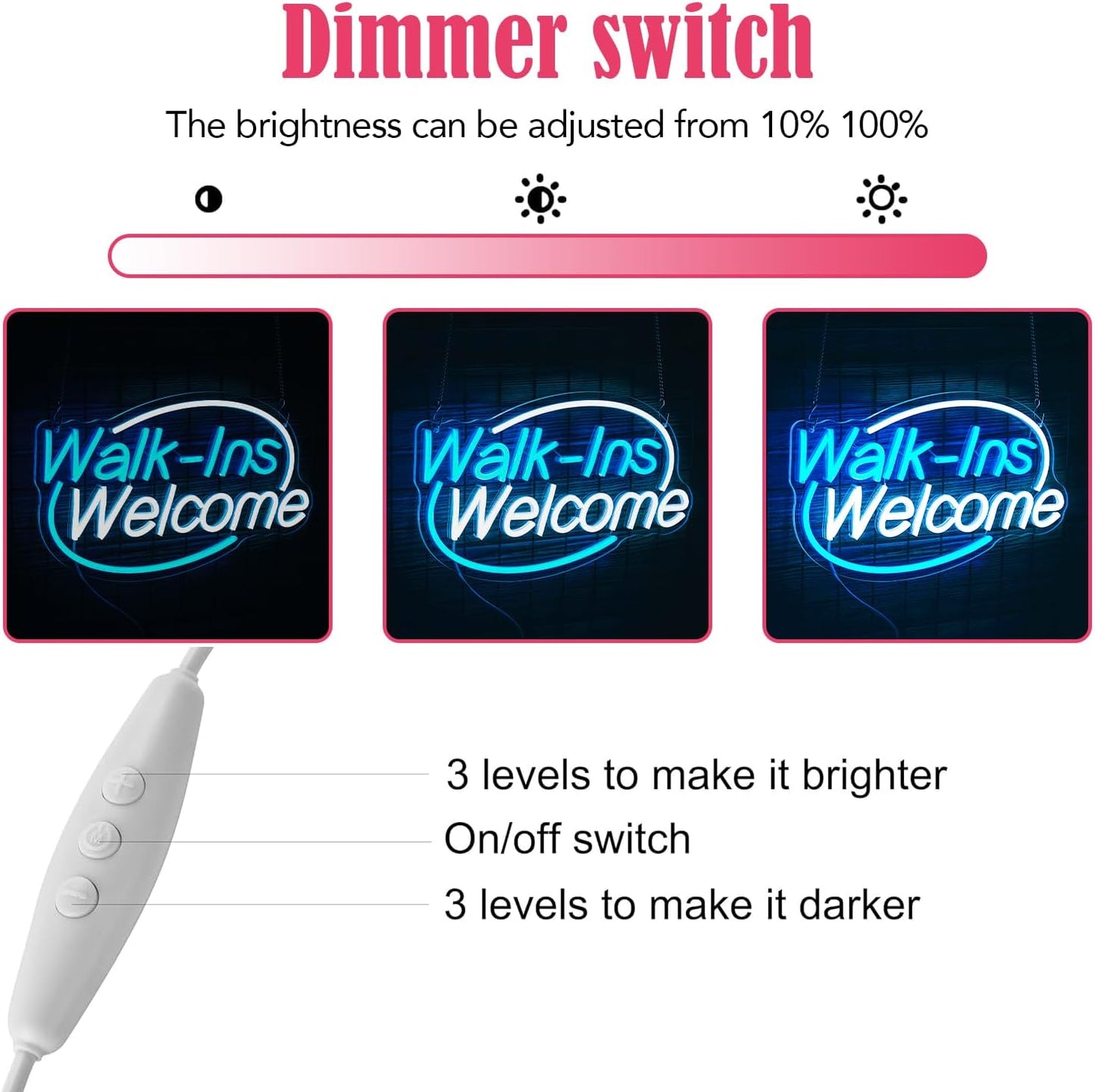 Walk-Ins Welcome Neon Sign, Neon Sign For Wall Decor, Ice blue + white Led Signs Usb Powered, Living Game Room Decor, For Bedroom Restaurant Bar Hotel Shop Party Birthday(16.5x9.4in)