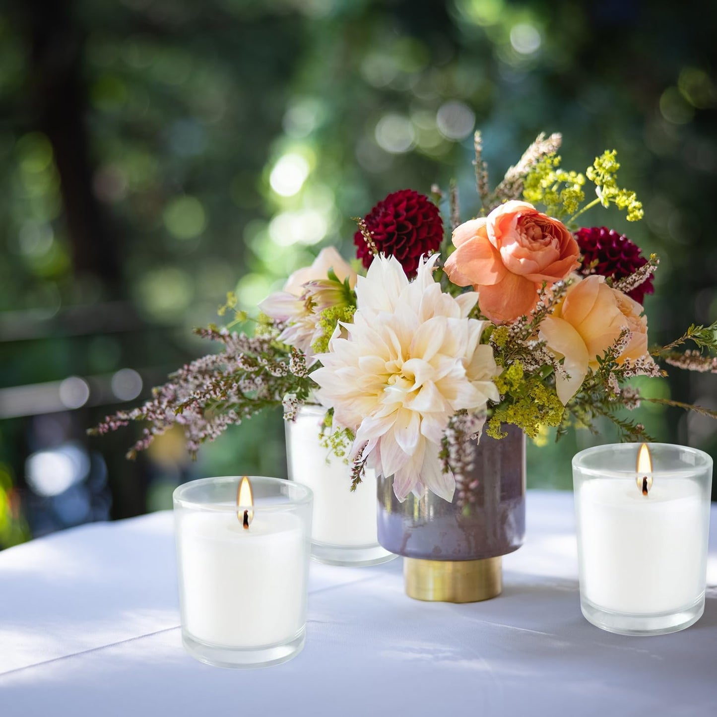 48 Pack White Unscented Clear Glass Filled Votive Candles. Hand Poured Wax Candle Ideal Gifts for Aromatherapy Spa Weddings Birthdays Holidays Party (White)