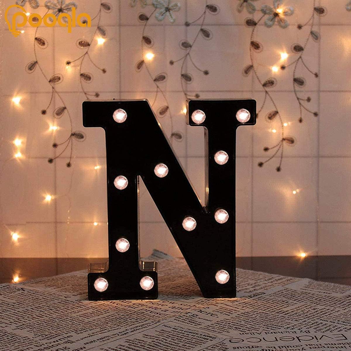 Decorative LED Illuminated Letter Marquee Sign - Alphabet Marquee Letters with Lights For Wedding Birthday Party Christmas Night Light Lamp Home Bar Decoration N, Black