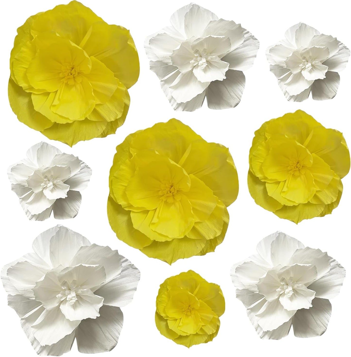 BRT Bearingshui Crepe Paper Flowers Decoration for Wall Total 9 Pcs, Artificial Flowers Backdrop for Wedding Decor Baby Bridal Shower Birthday Party, Yellow White 3D Wall Flowers Decor
